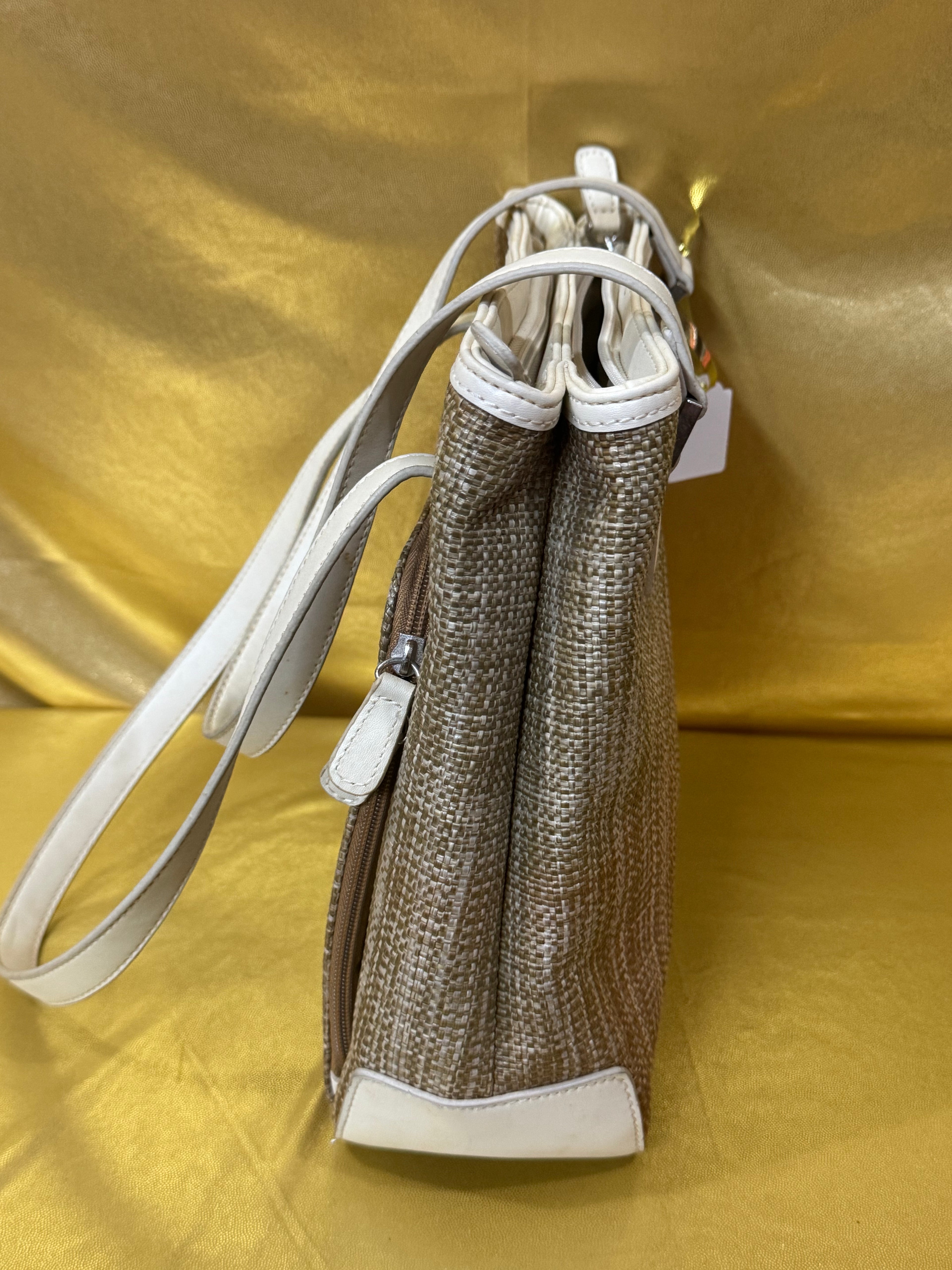 Liz Claiborne Vintage Cream & Woven Straw Shoulder Tote Bag