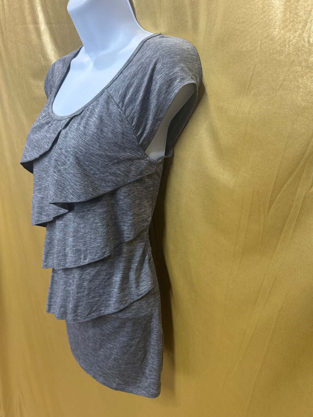 Rafaella Gray Tiered Ruffle Cap Sleeve Top - Size S