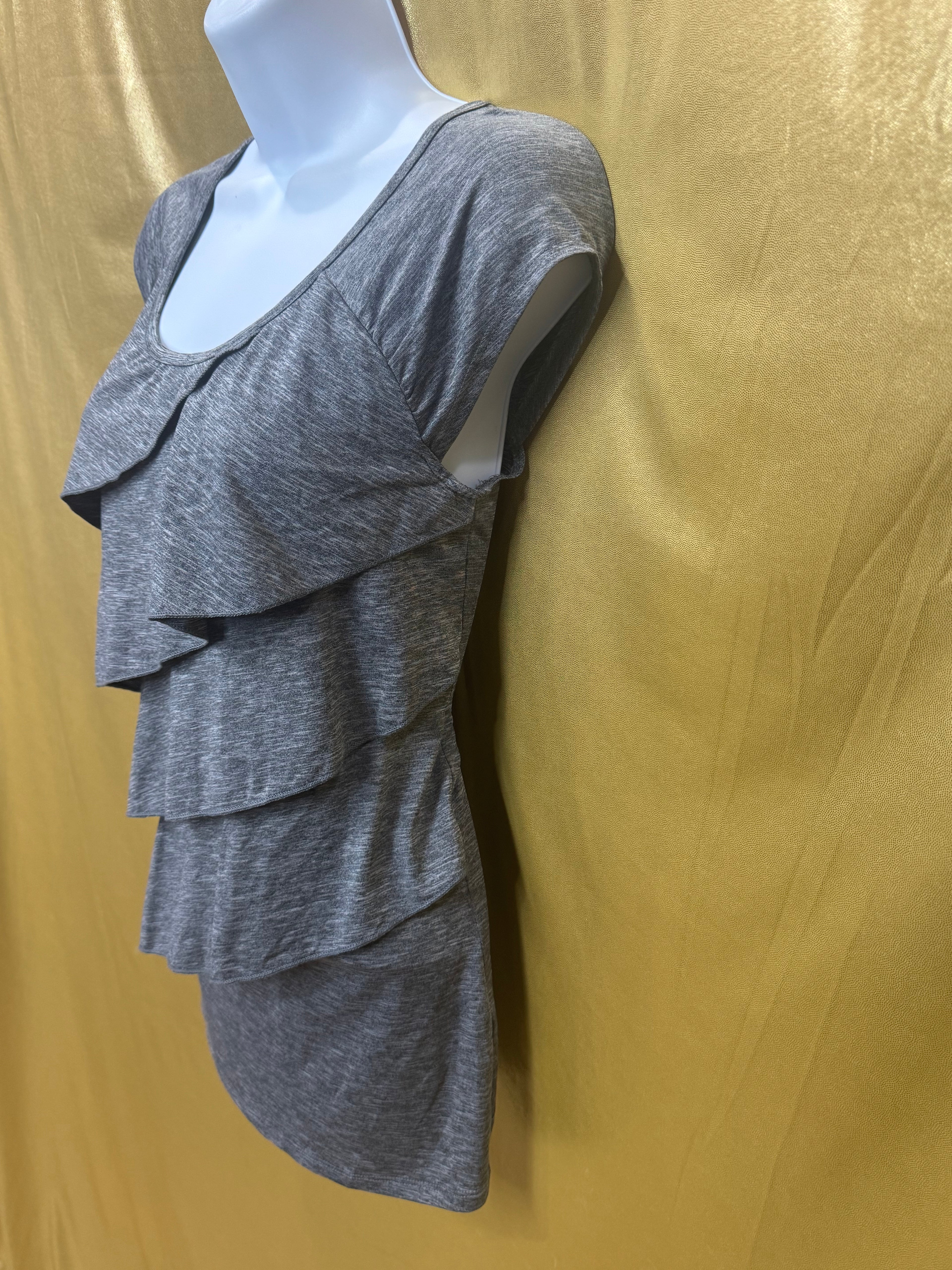 Rafaella Gray Tiered Ruffle Cap Sleeve Top - Size S