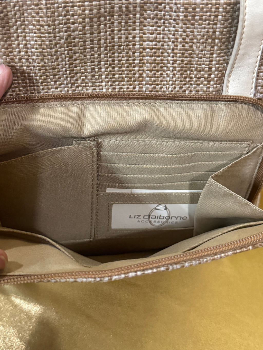 Liz Claiborne Vintage Cream & Woven Straw Shoulder Tote Bag