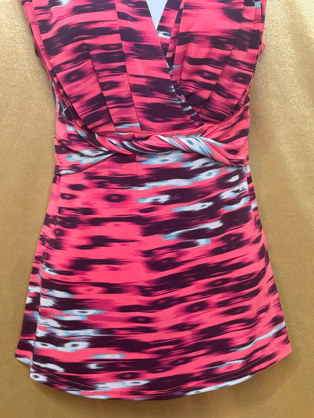 Attention Coral Abstract Ikat Print Empire Waist V-Neck Top - Size Small