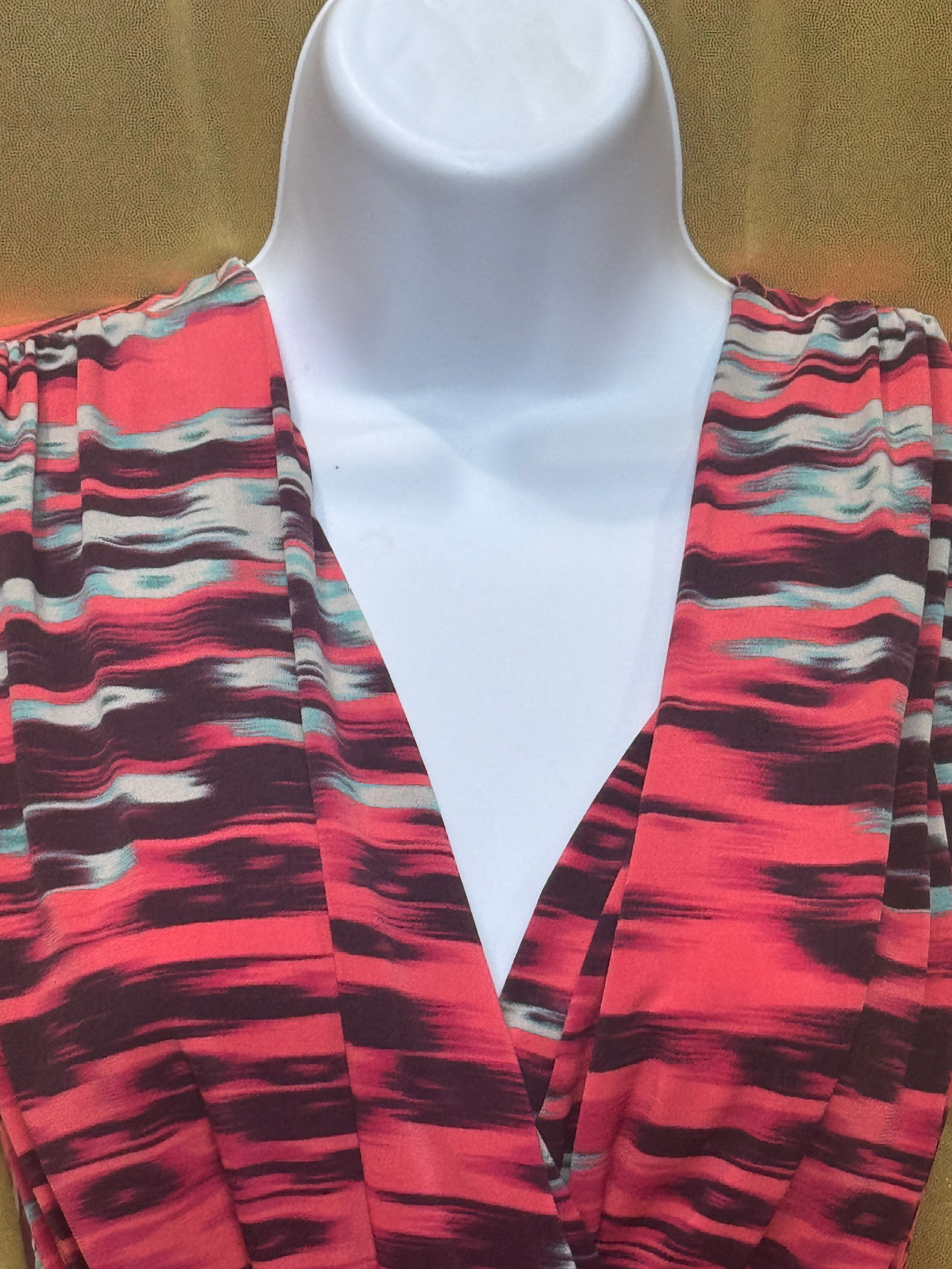 Attention Coral Abstract Ikat Print Empire Waist V-Neck Top - Size Small