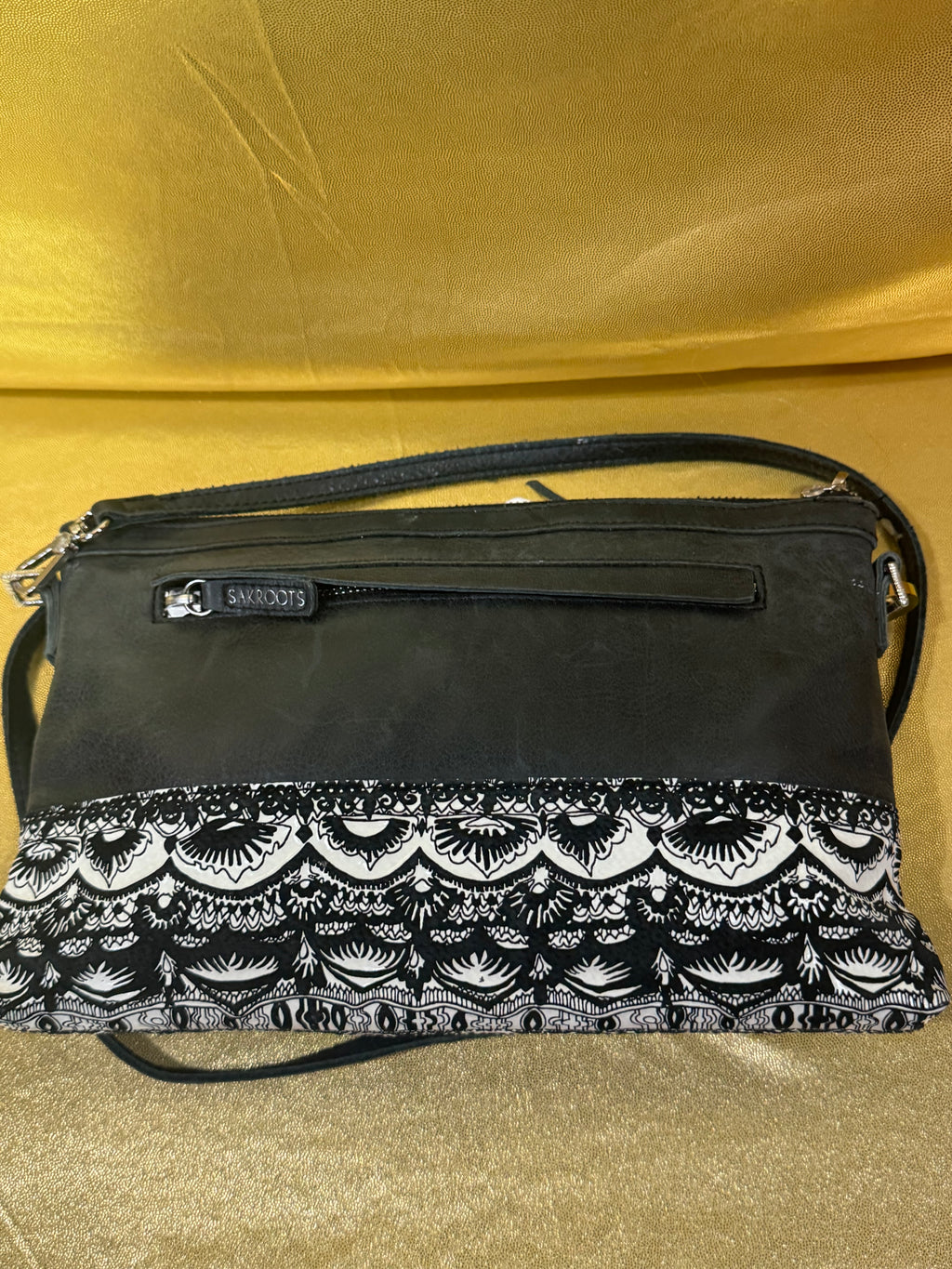 ✨ Sakroots Camden Crossbody Bag - Black & White One World Print with Tassel ✨