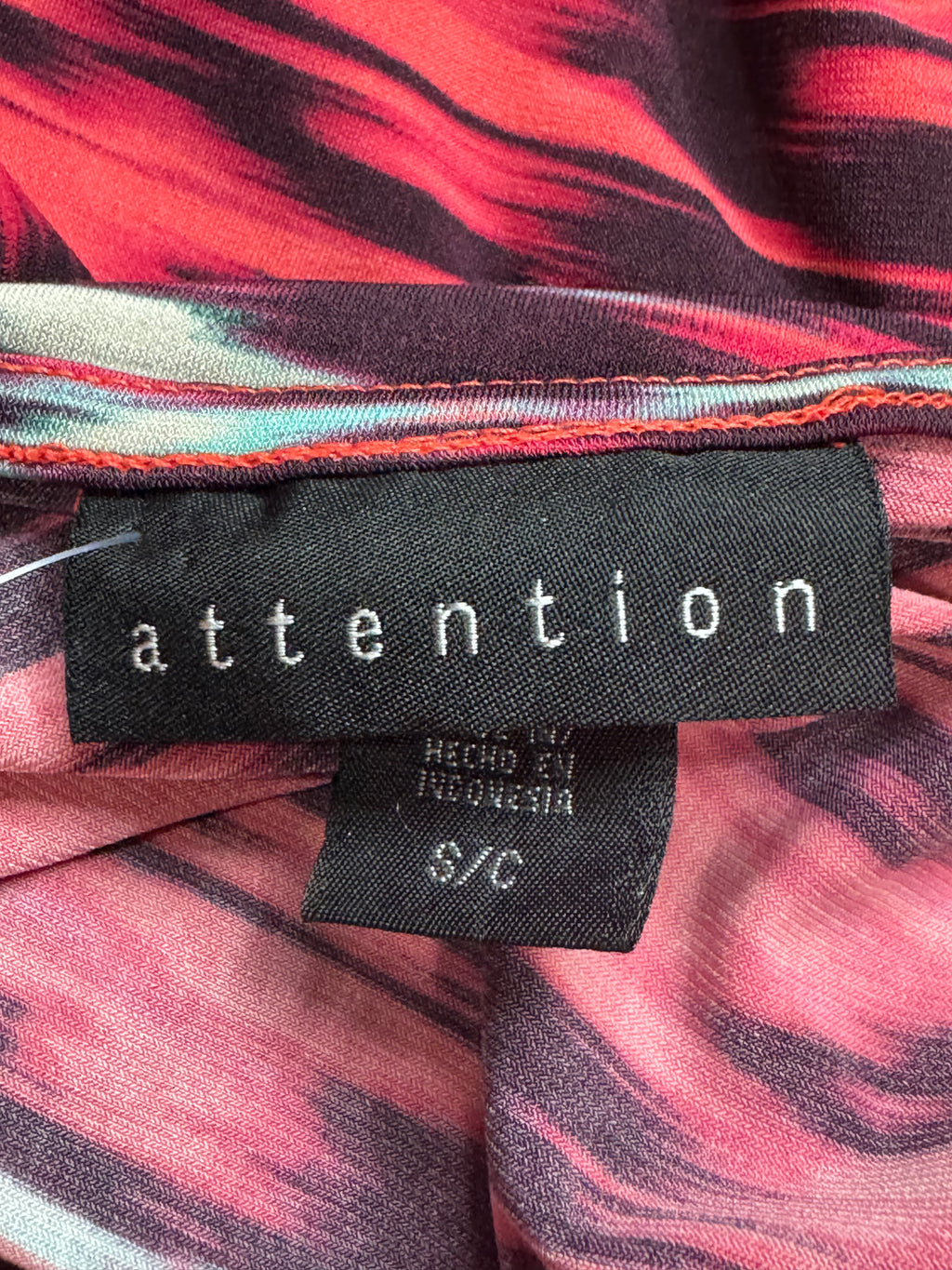 Attention Coral Abstract Ikat Print Empire Waist V-Neck Top - Size Small