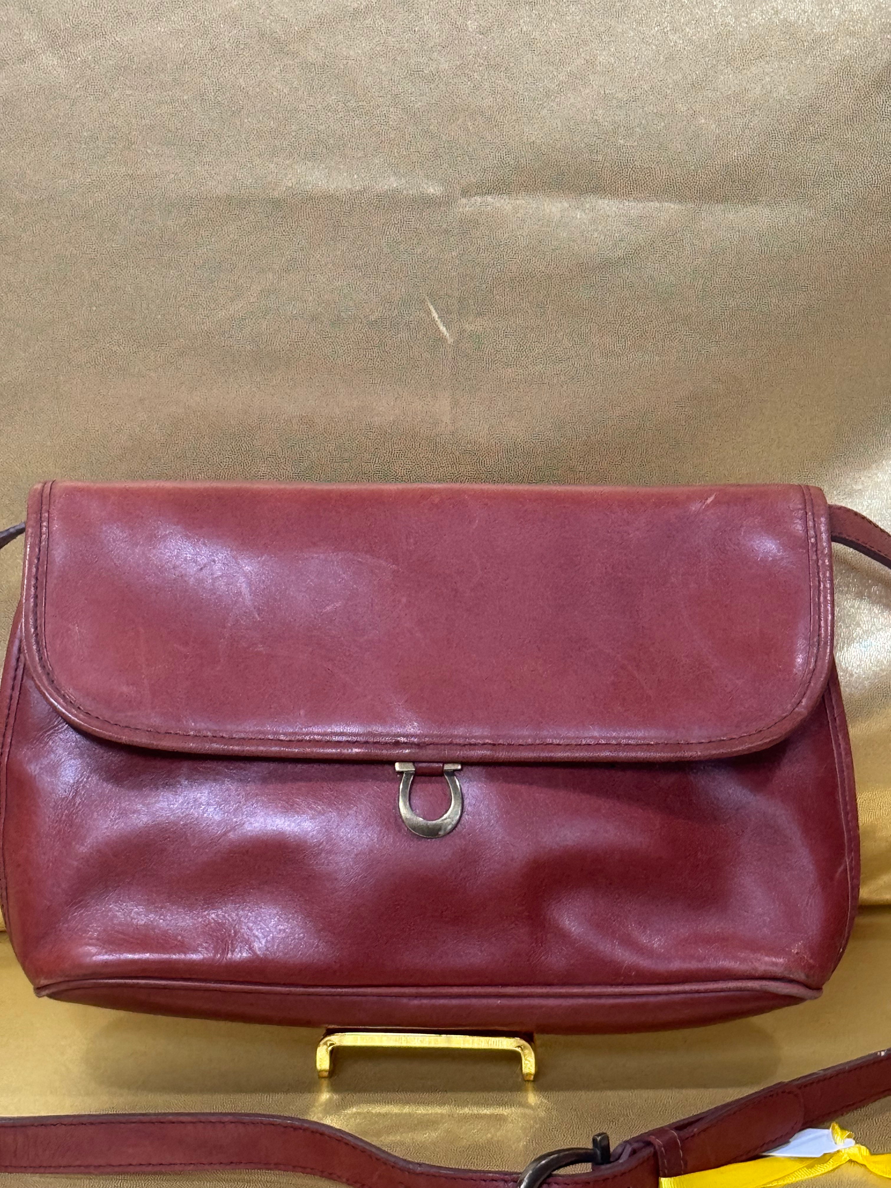 Vintage Etienne Aigner Oxblood Leather Crossbody Bag – Horseshoe Clasp