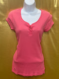 Lauren Ralph Lauren Pink Ribbed Lace-Up Tee Size Small 100% Cotton