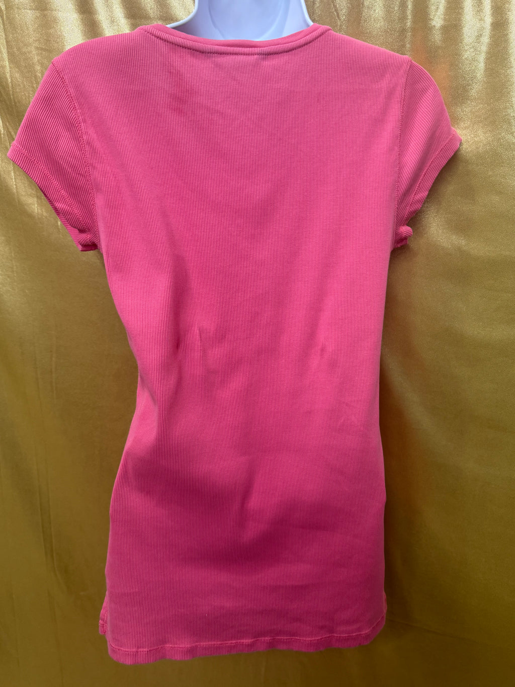 Lauren Ralph Lauren Pink Ribbed Lace-Up Tee Size Small 100% Cotton