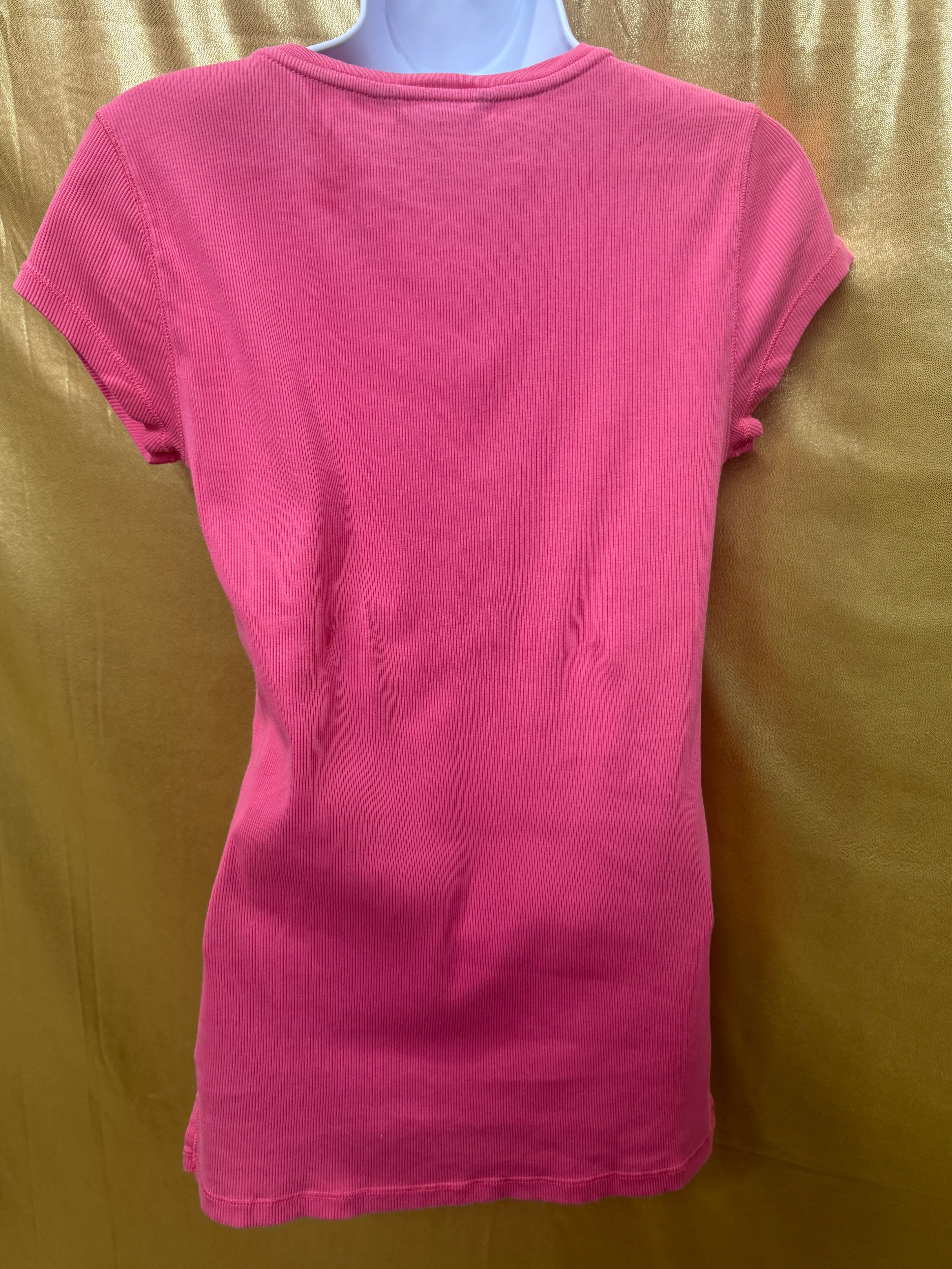 Lauren Ralph Lauren Pink Ribbed Lace-Up Tee Size Small 100% Cotton