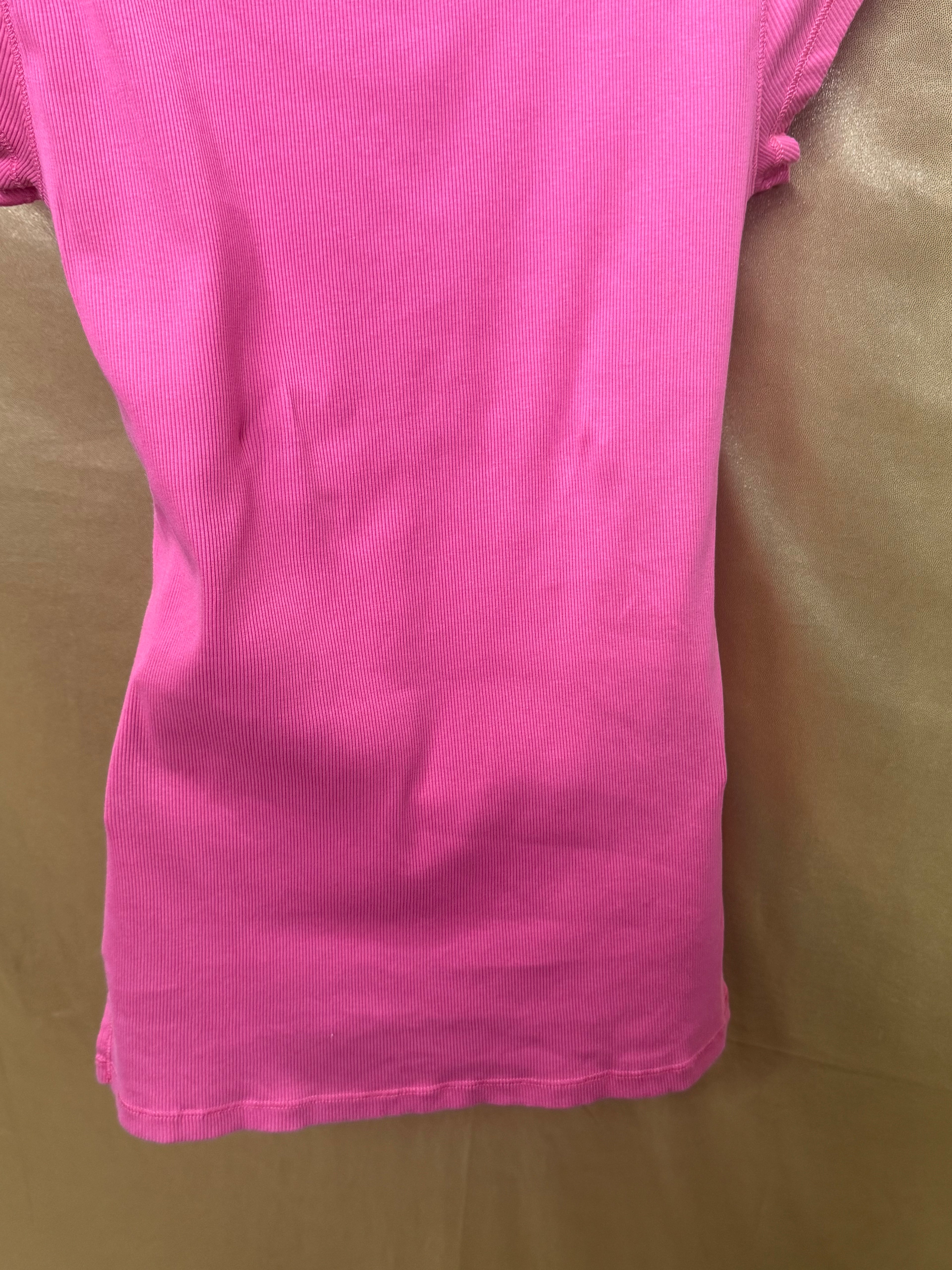 Lauren Ralph Lauren Pink Ribbed Lace-Up Tee Size Small 100% Cotton