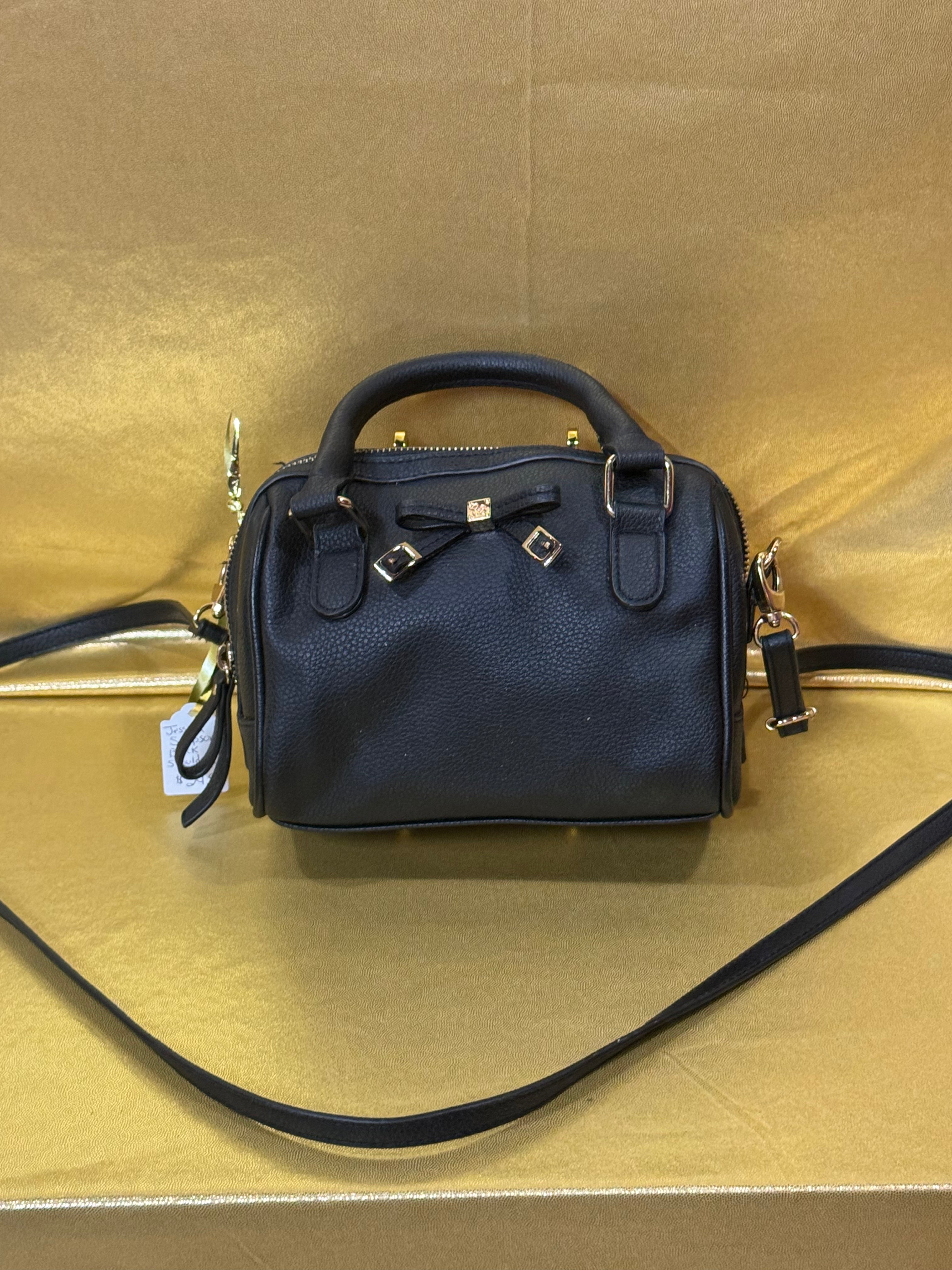 Jessica Simpson Black Faux Leather Mini Bow Satchel Crossbody Bag