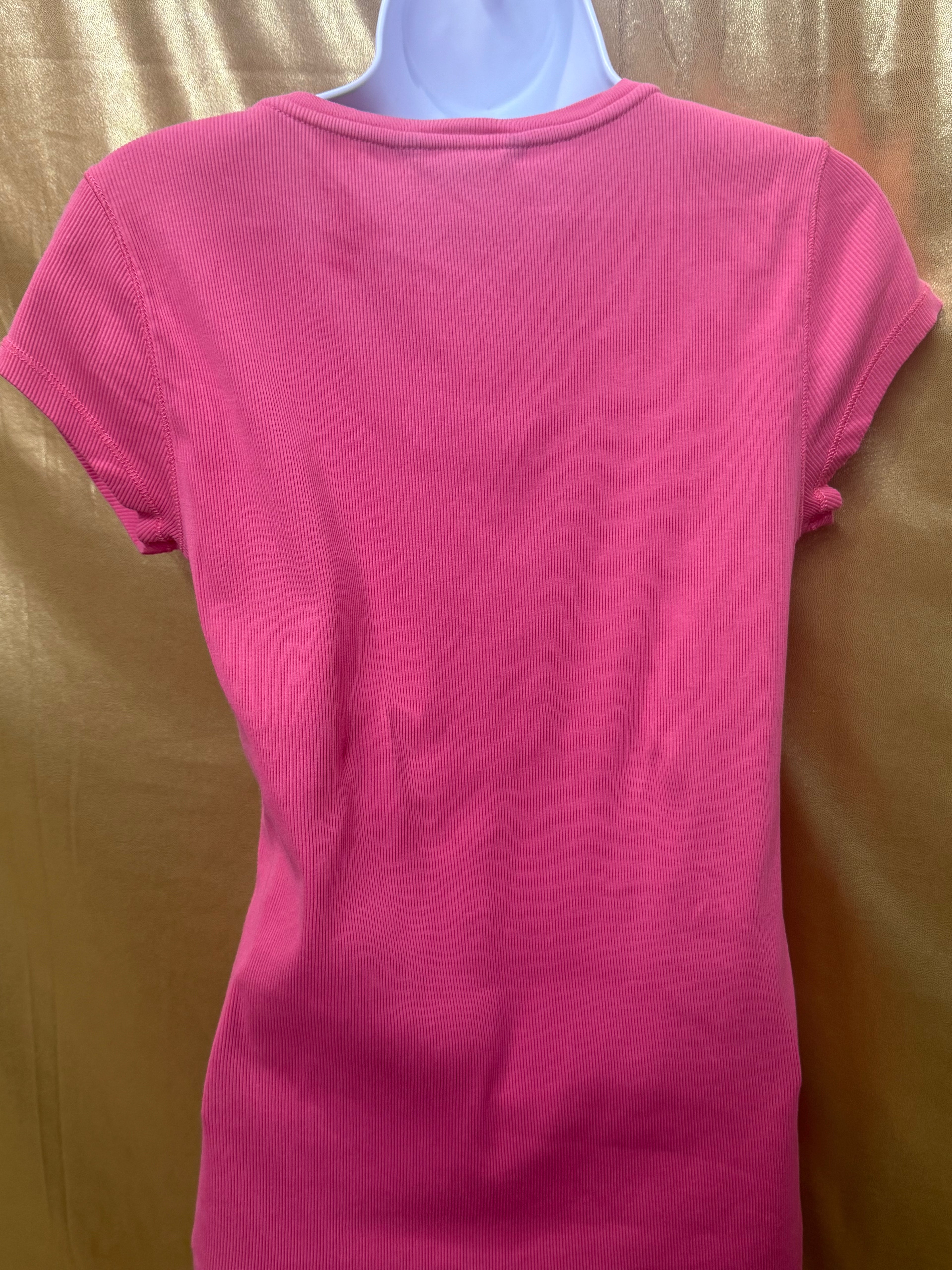 Lauren Ralph Lauren Pink Ribbed Lace-Up Tee Size Small 100% Cotton
