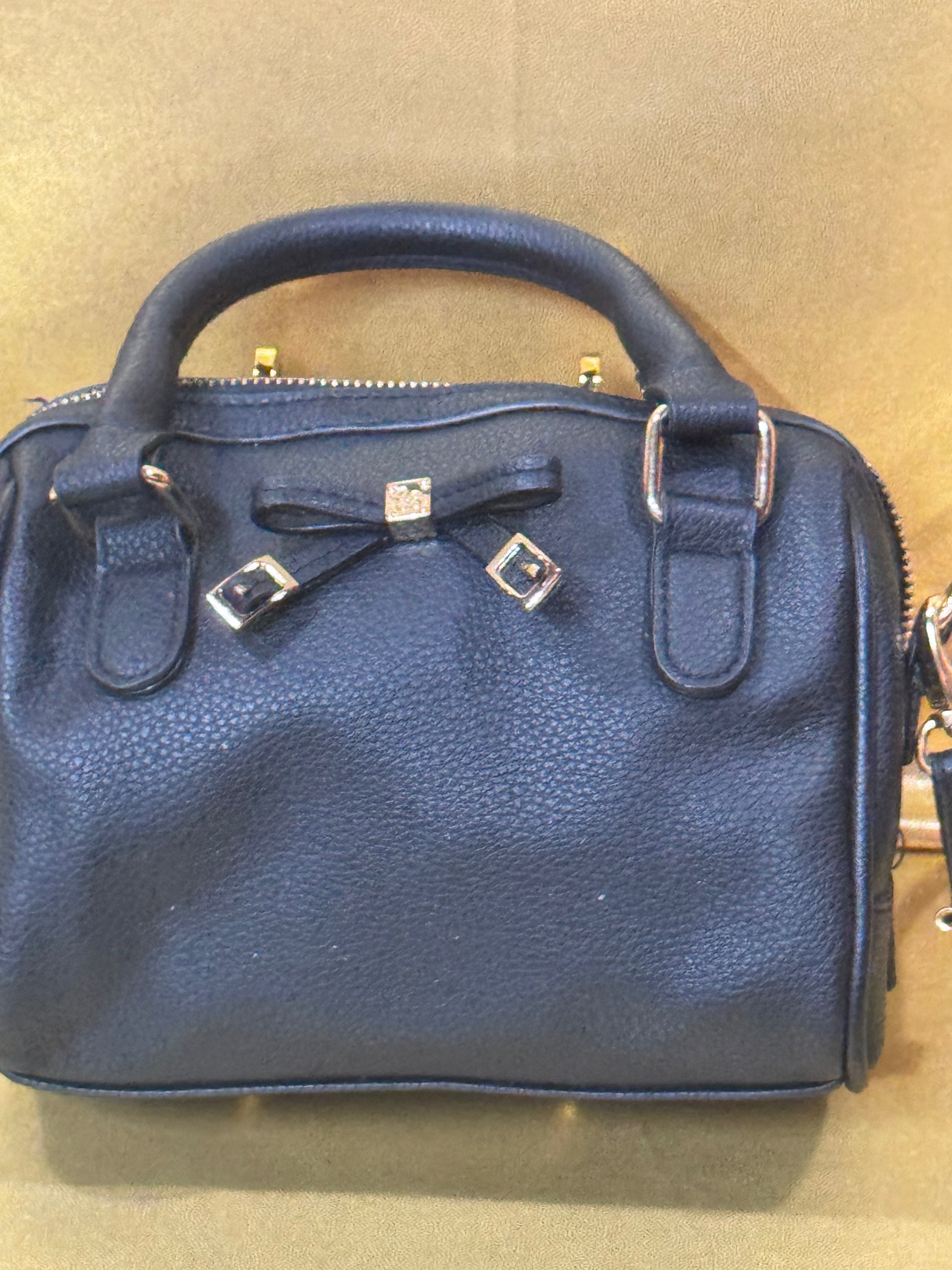 Jessica Simpson Black Faux Leather Mini Bow Satchel Crossbody Bag