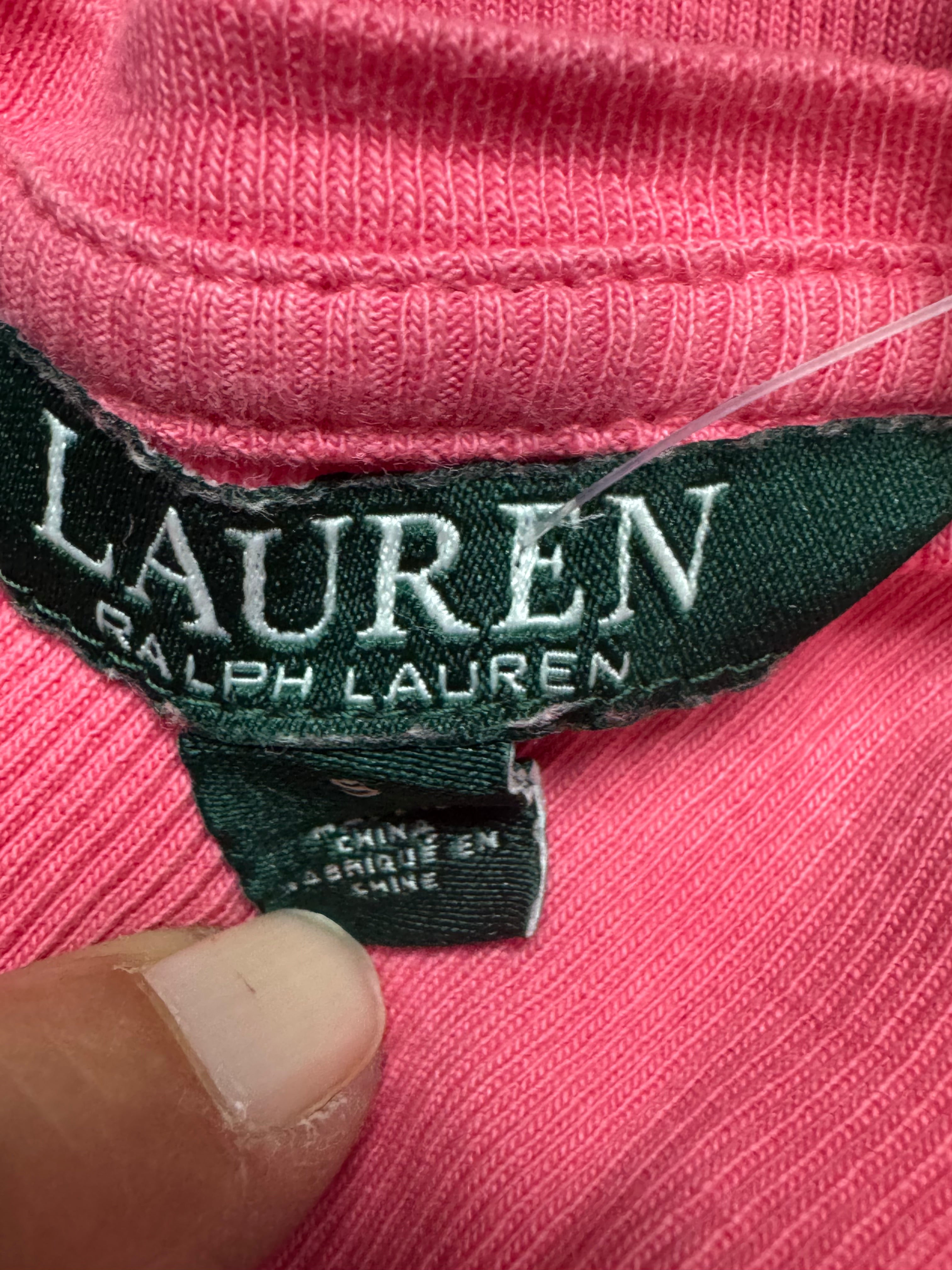 Lauren Ralph Lauren Pink Ribbed Lace-Up Tee Size Small 100% Cotton