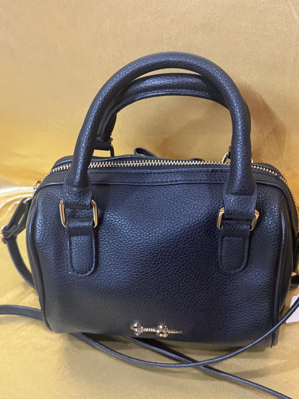 Jessica Simpson Black Faux Leather Mini Bow Satchel Crossbody Bag