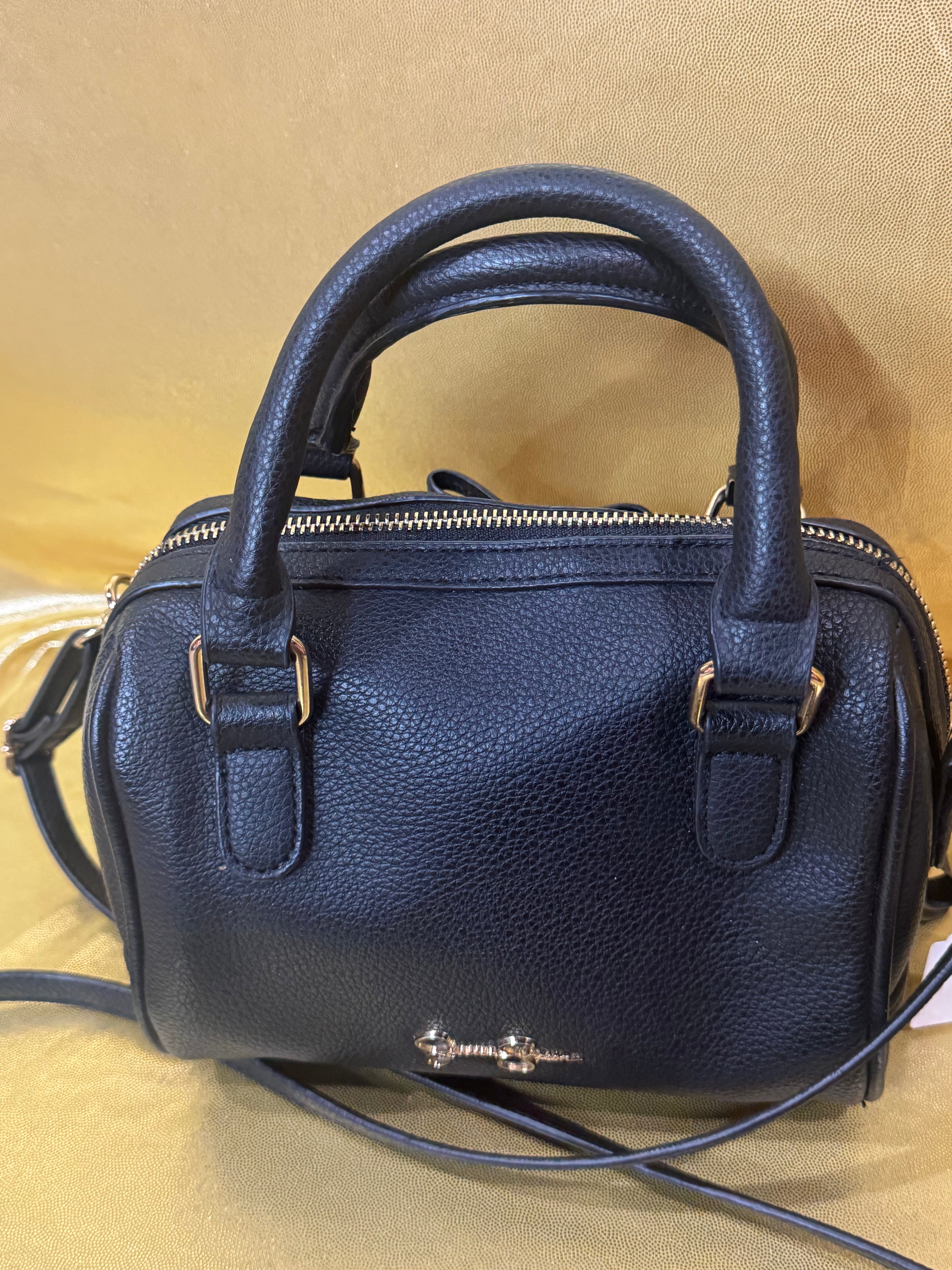 Jessica Simpson Black Faux Leather Mini Bow Satchel Crossbody Bag