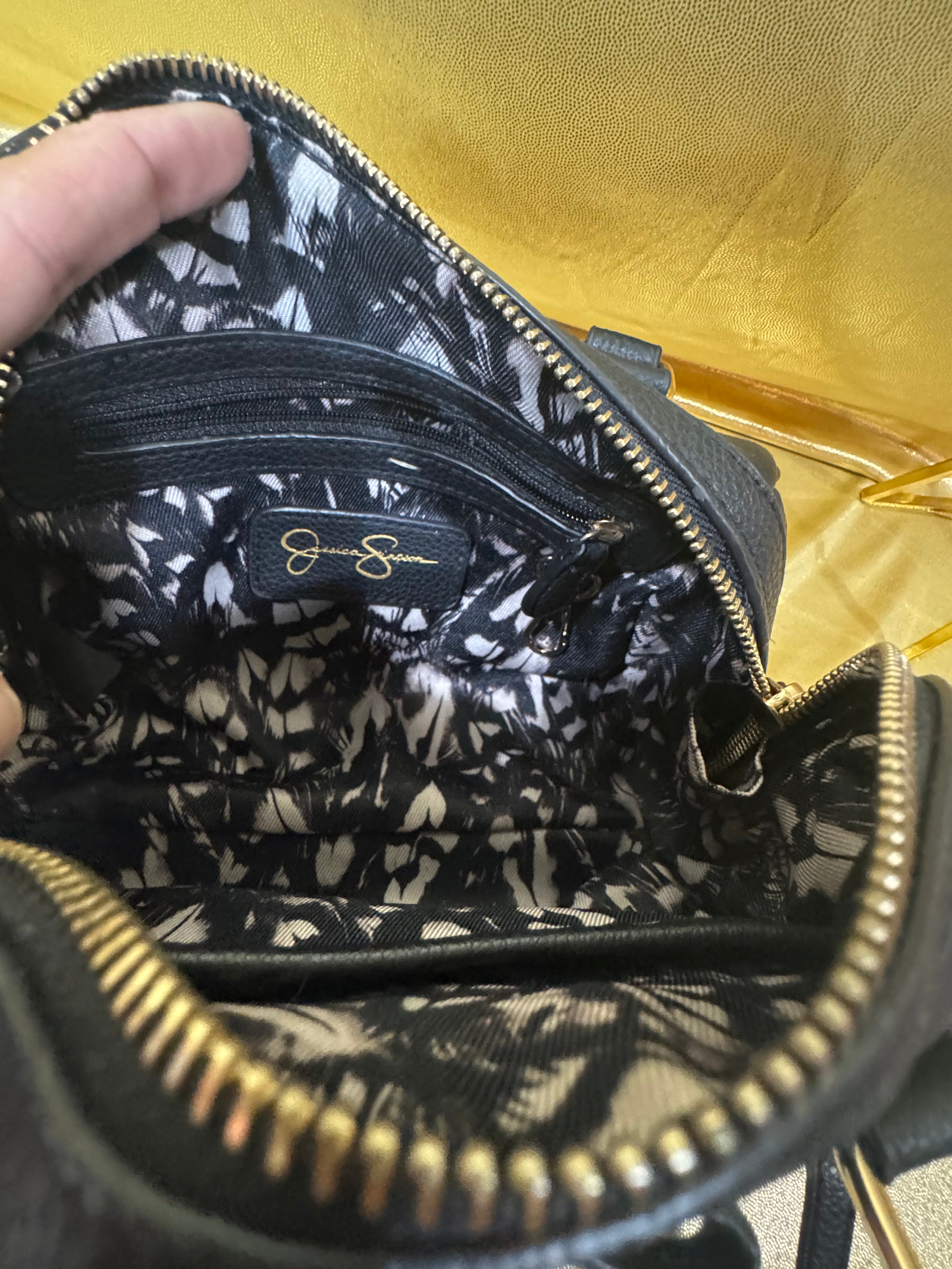Jessica Simpson Black Faux Leather Mini Bow Satchel Crossbody Bag
