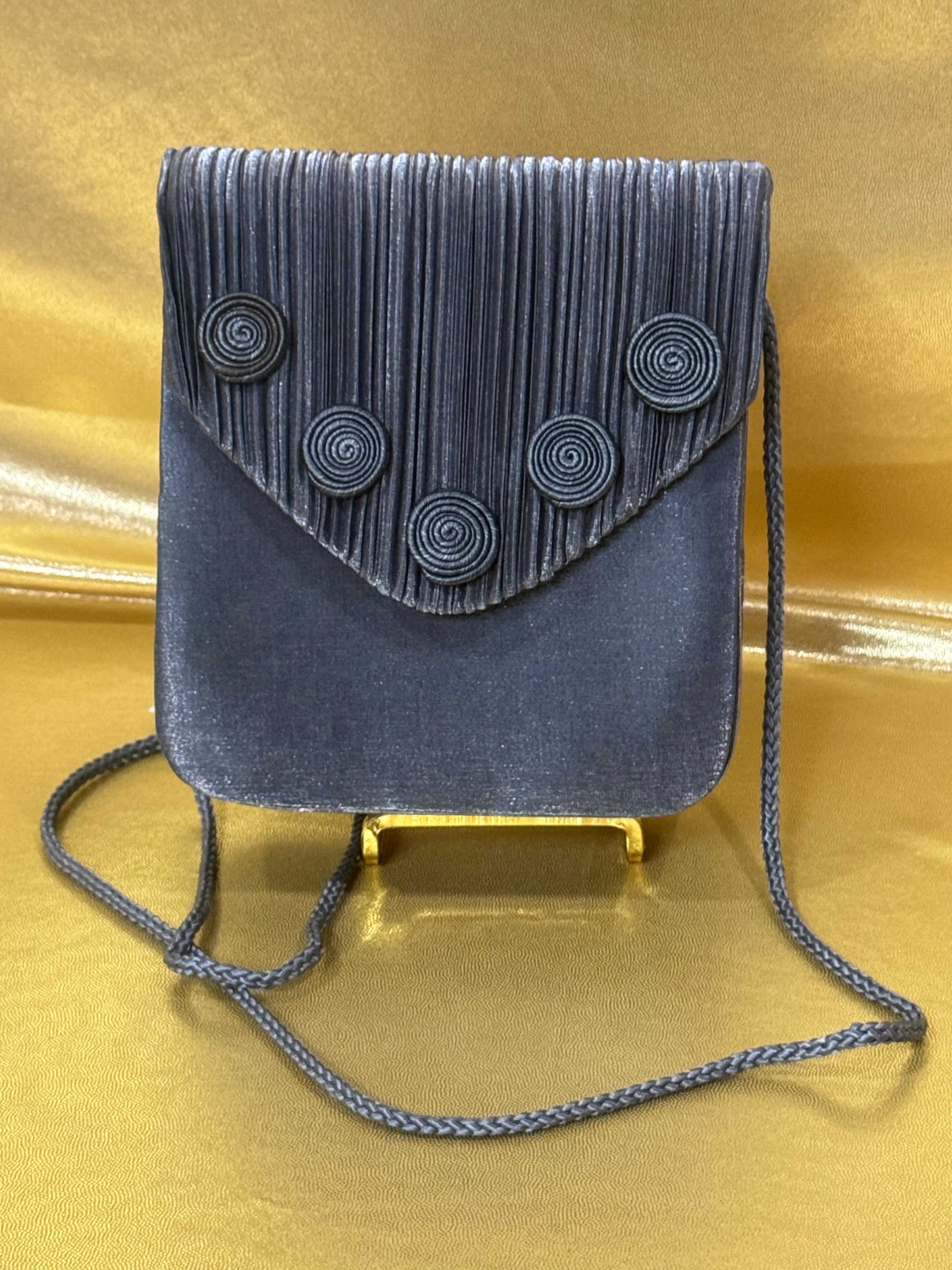 Vintage Y&S Silver Gray Pleated Evening Bag - Corded Spiral Accordion Crossbody