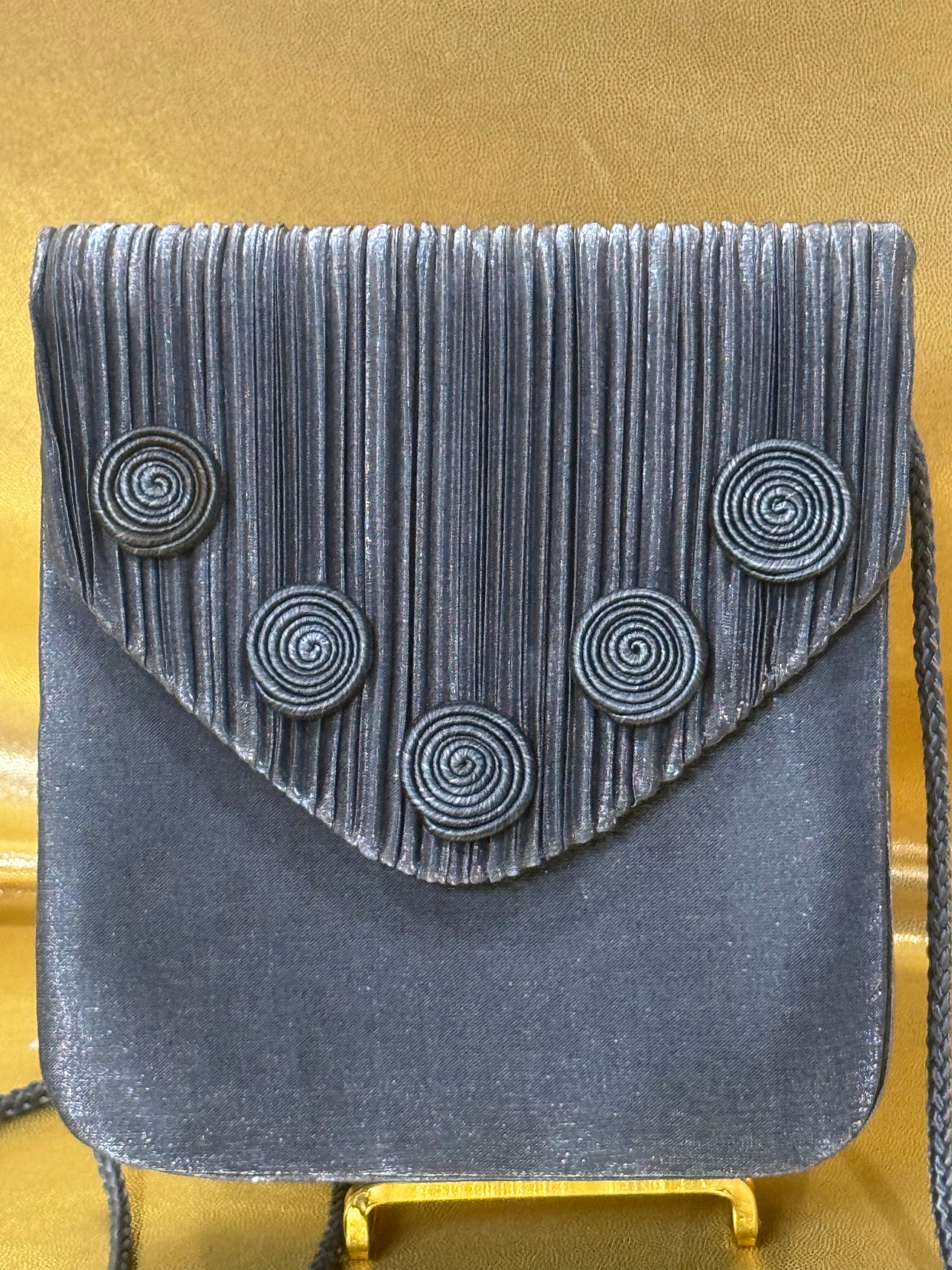Vintage Y&S Silver Gray Pleated Evening Bag - Corded Spiral Accordion Crossbody
