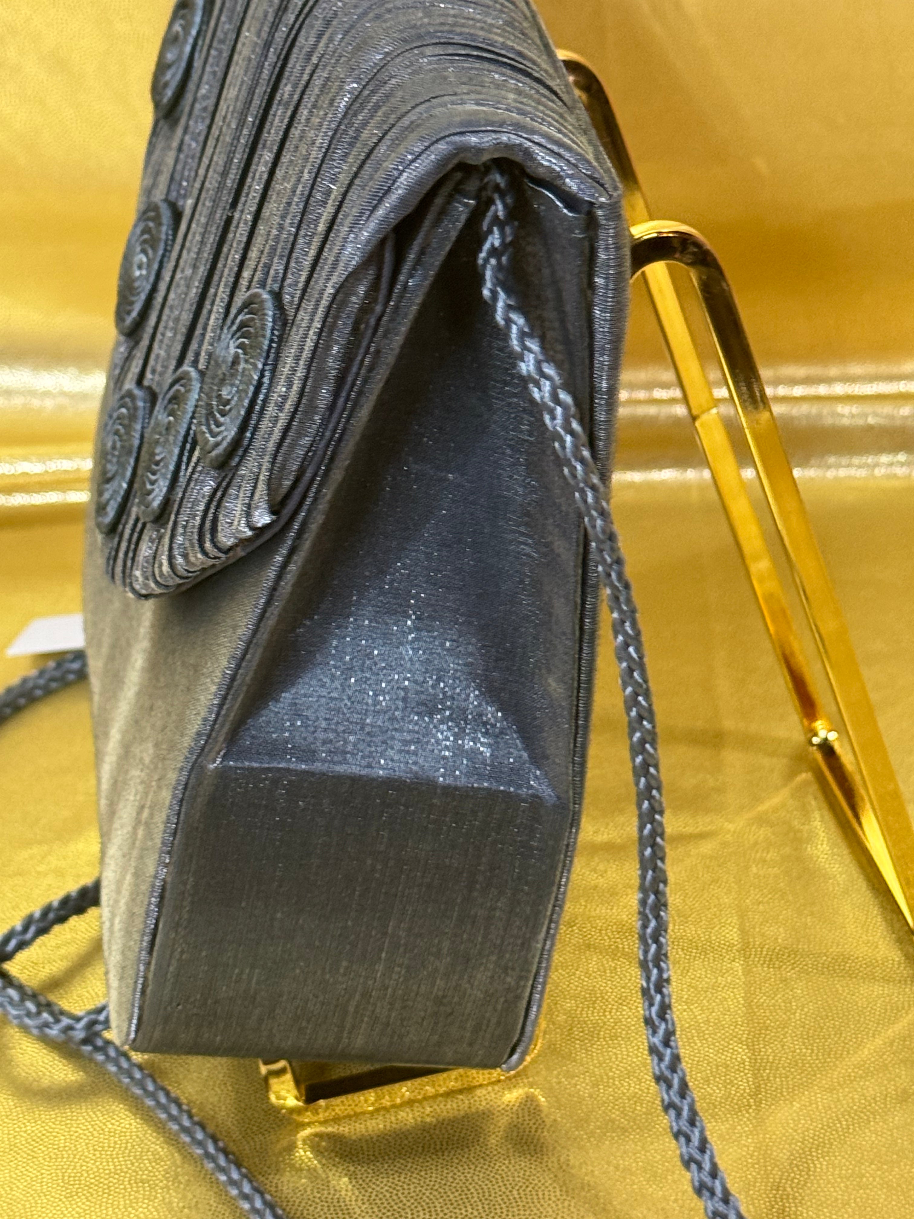 Vintage Y&S Silver Gray Pleated Evening Bag - Corded Spiral Accordion Crossbody