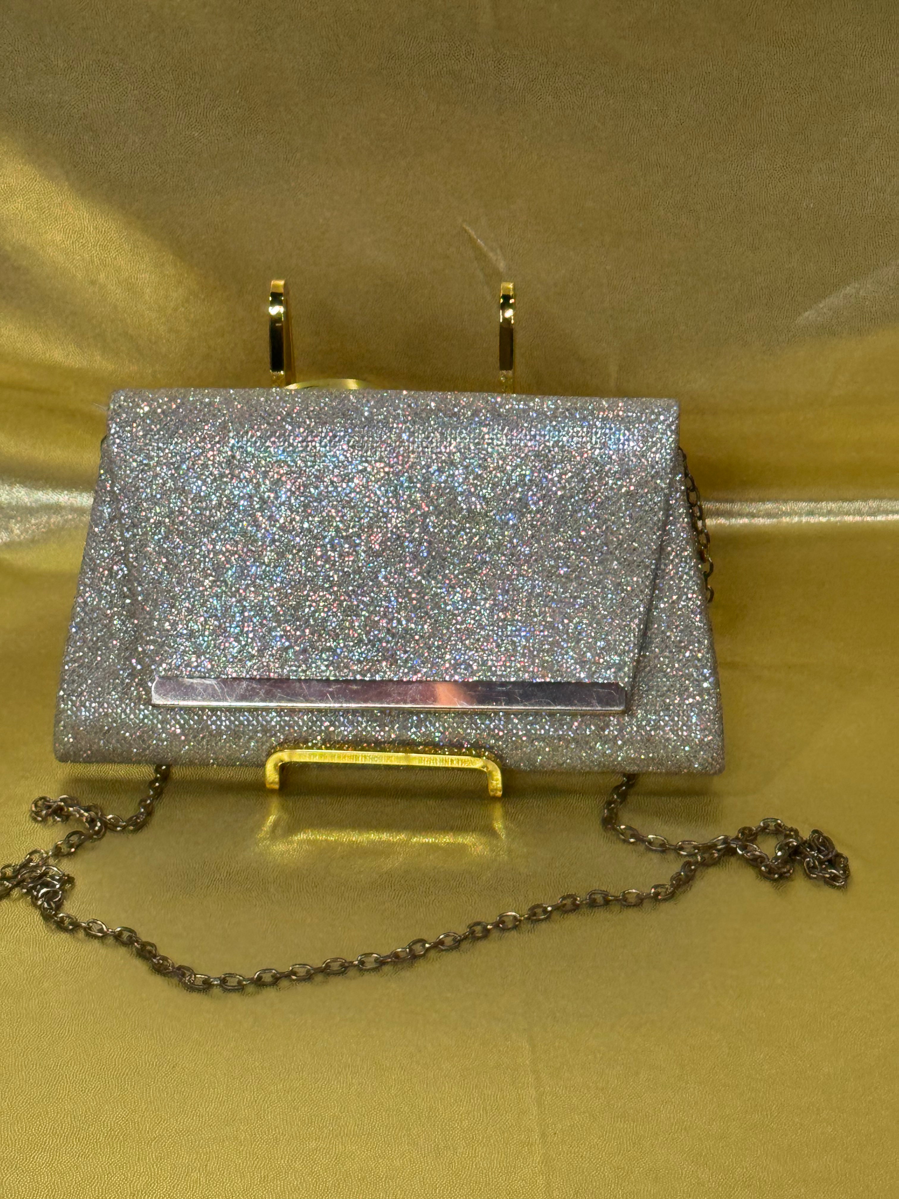 Shimmering Elegance: Blush Brand Silver Glitter Evening Clutch