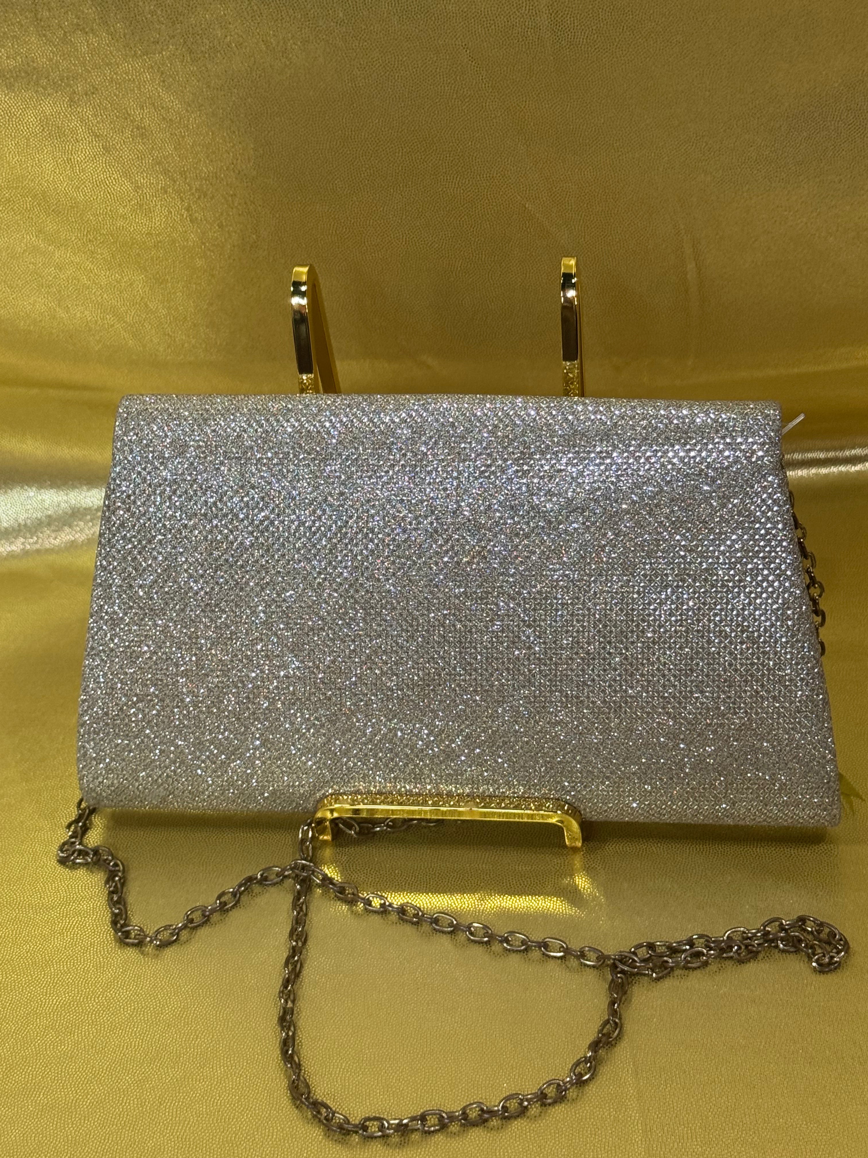 Shimmering Elegance: Blush Brand Silver Glitter Evening Clutch