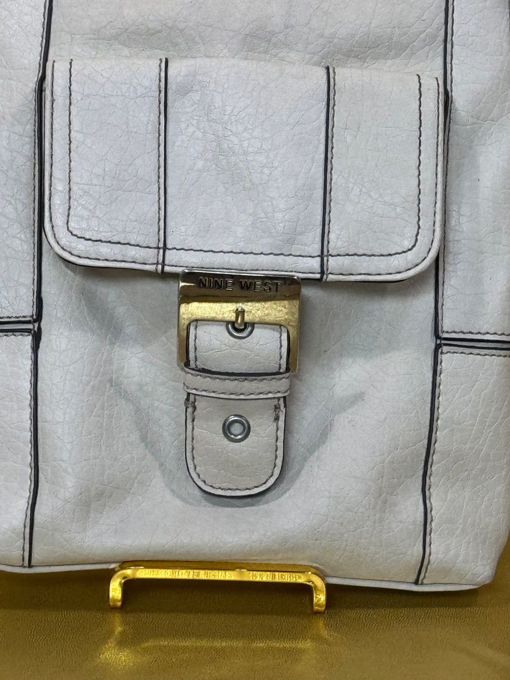Nine West White Pebbled Faux-Leather Buckle Accent Crossbody Bag