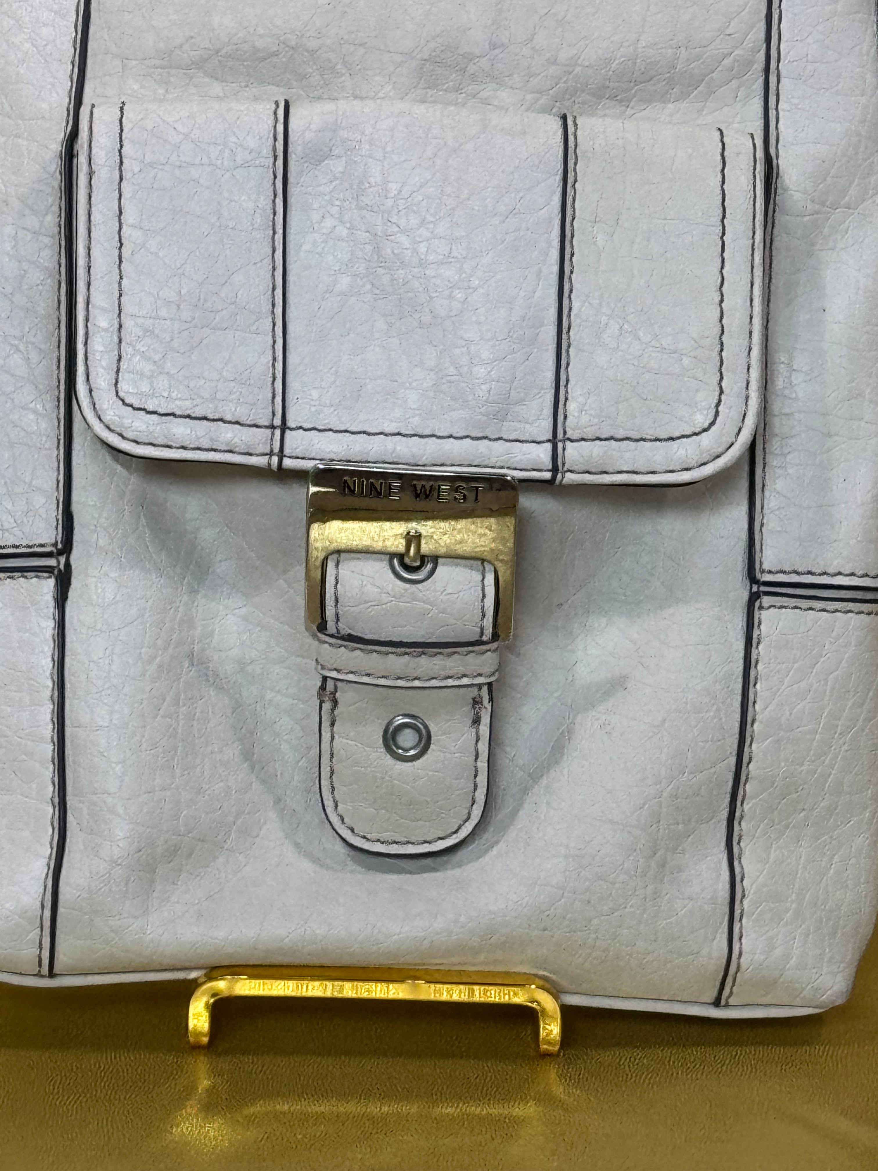Nine West White Pebbled Faux-Leather Buckle Accent Crossbody Bag