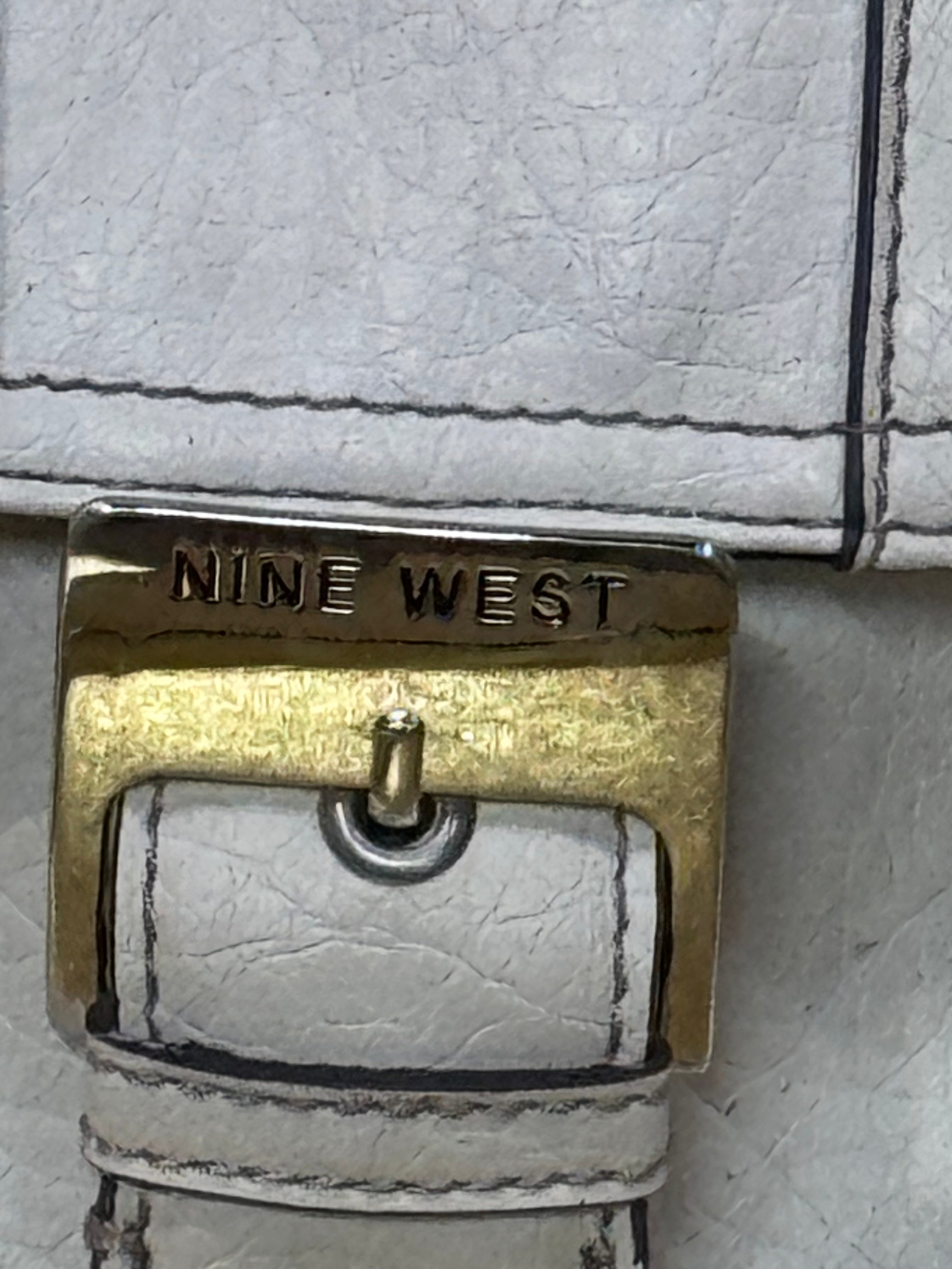 Nine West White Pebbled Faux-Leather Buckle Accent Crossbody Bag