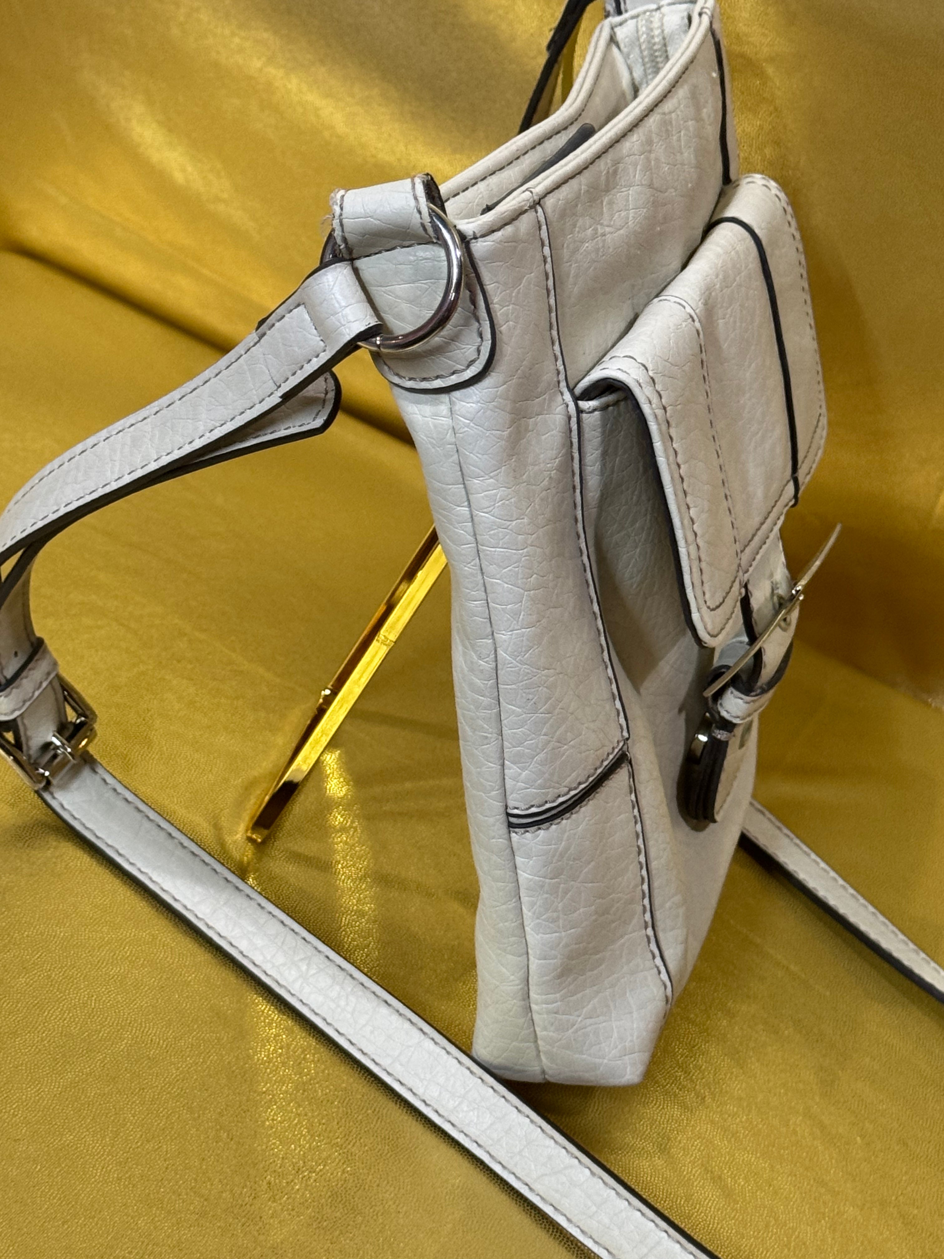 Nine West White Pebbled Faux-Leather Buckle Accent Crossbody Bag