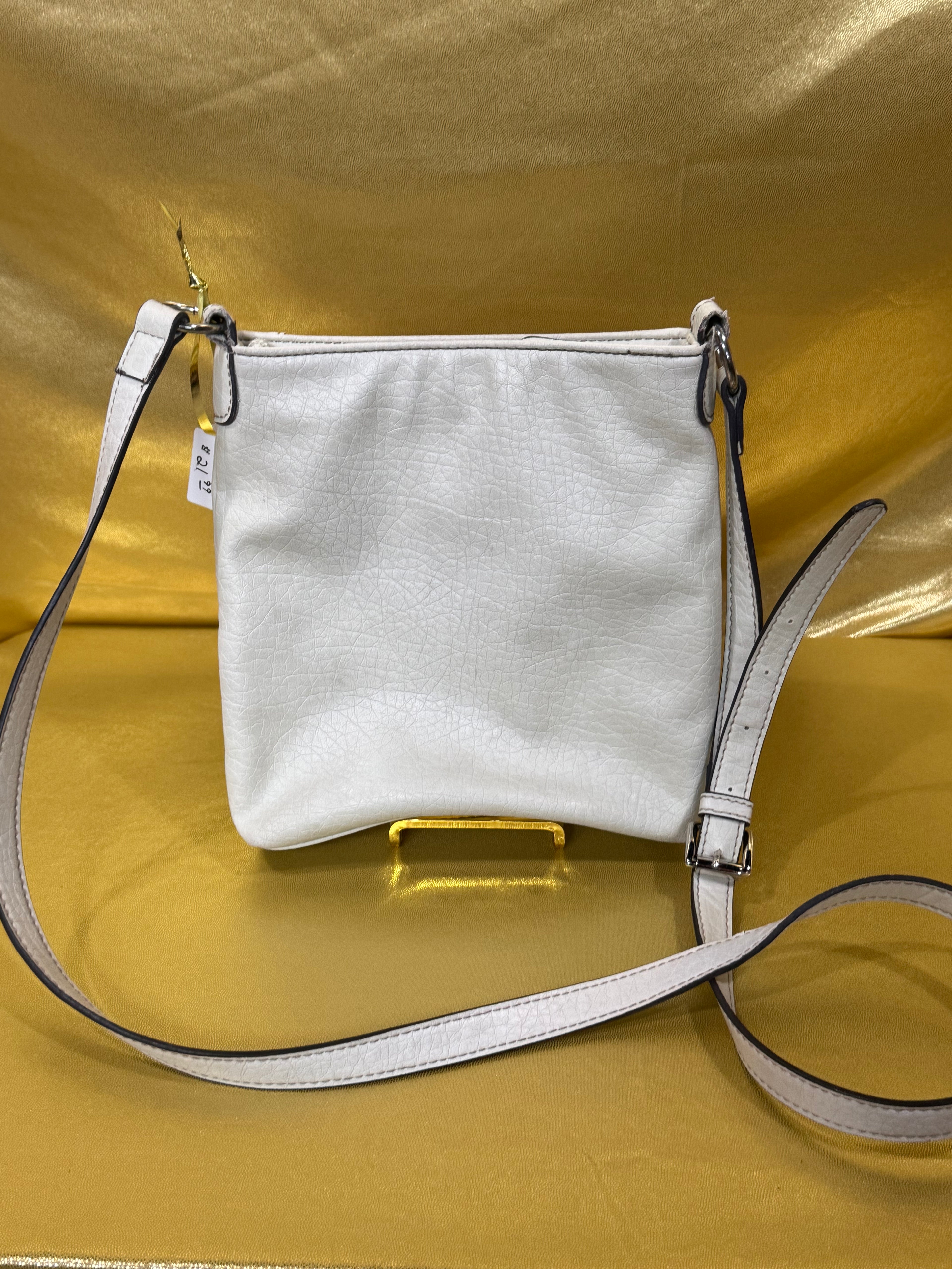 Nine West White Pebbled Faux-Leather Buckle Accent Crossbody Bag