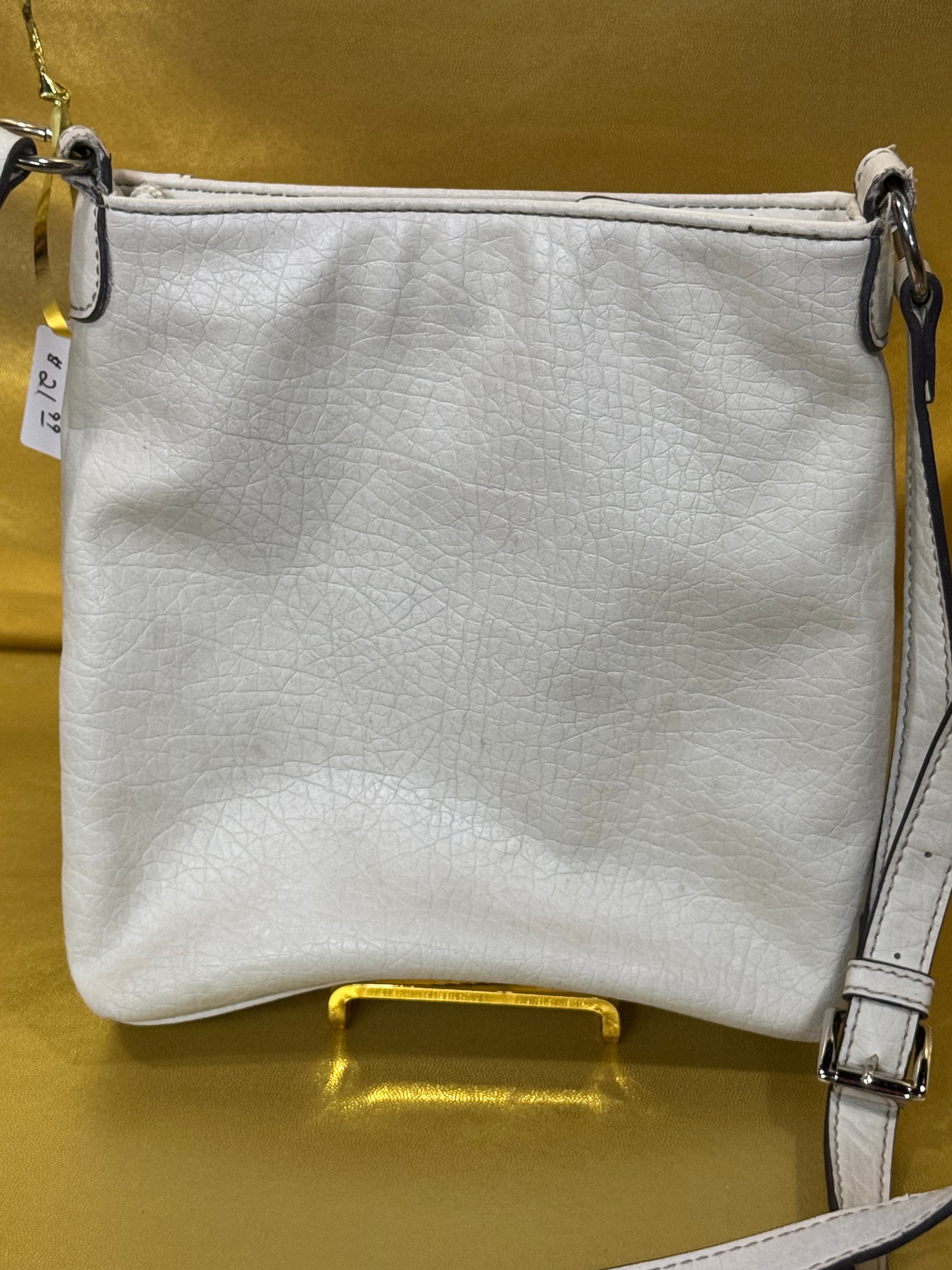 Nine West White Pebbled Faux-Leather Buckle Accent Crossbody Bag