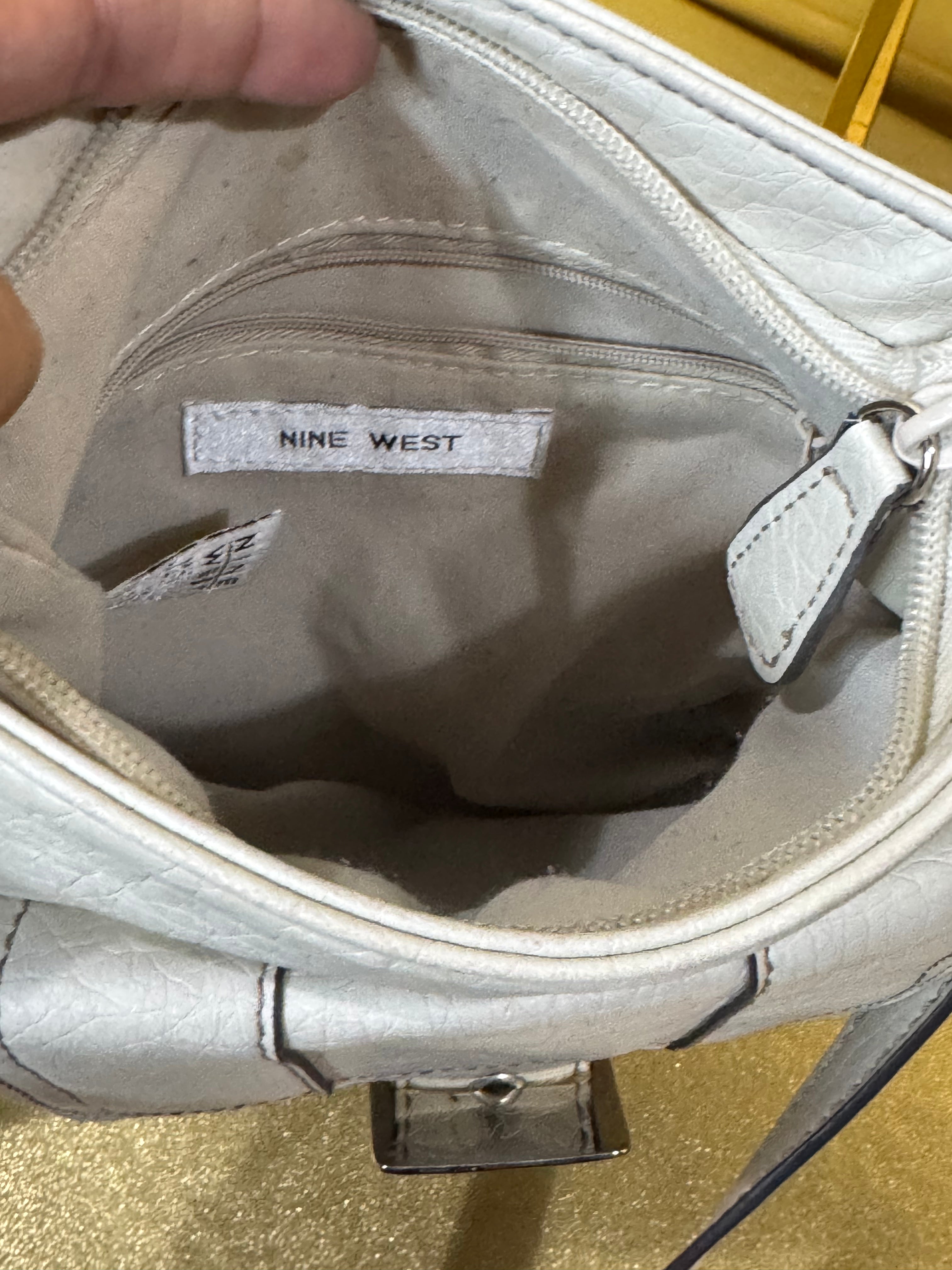 Nine West White Pebbled Faux-Leather Buckle Accent Crossbody Bag