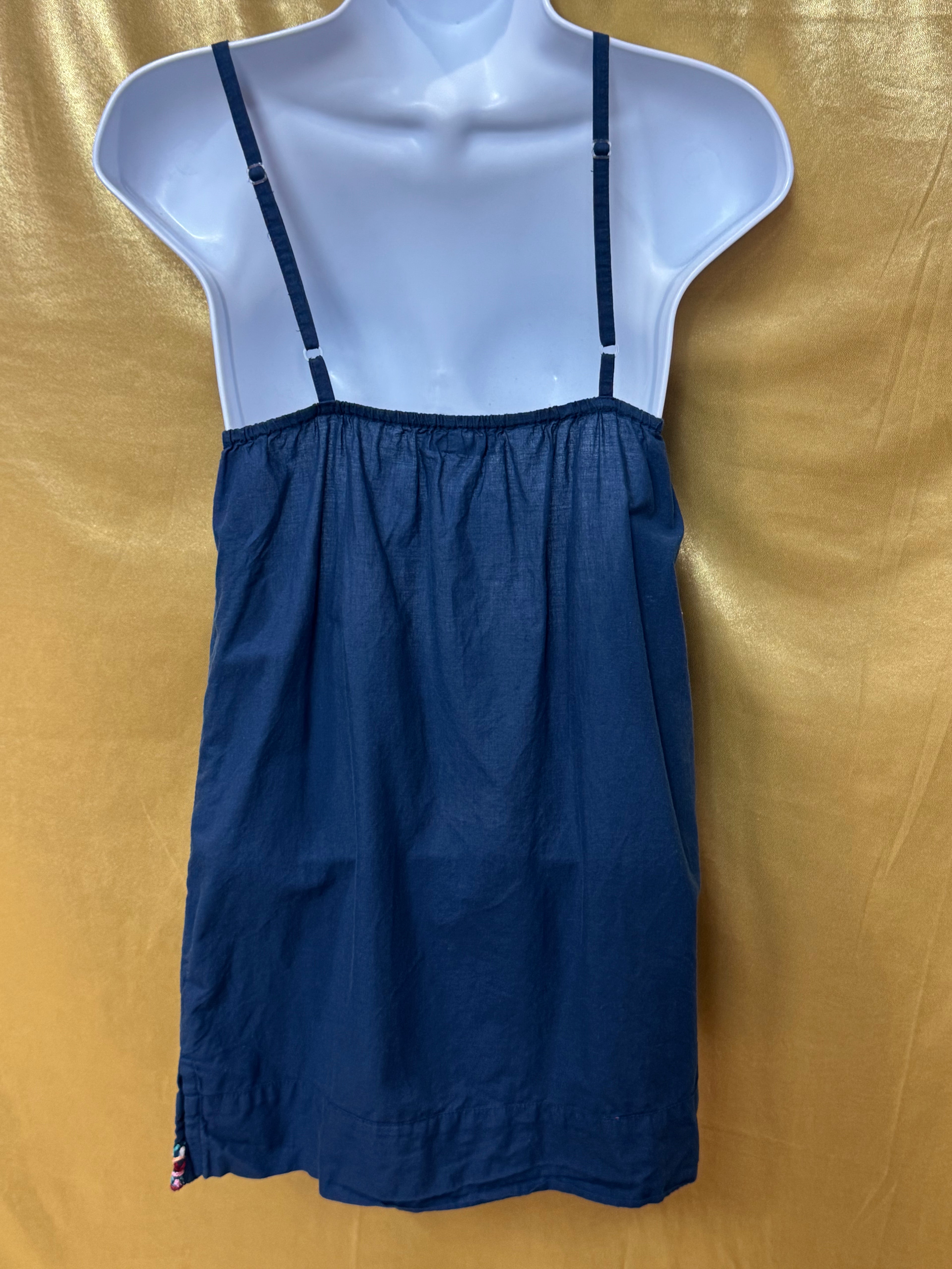 Earthbound Trading Co. Boho Embroidered Navy Long Tank Top | Size S