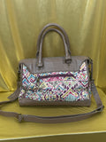Sakroots Boho Geometric Ikat Satchel & Crossbody Bag – Earthy Brown Leather Trim