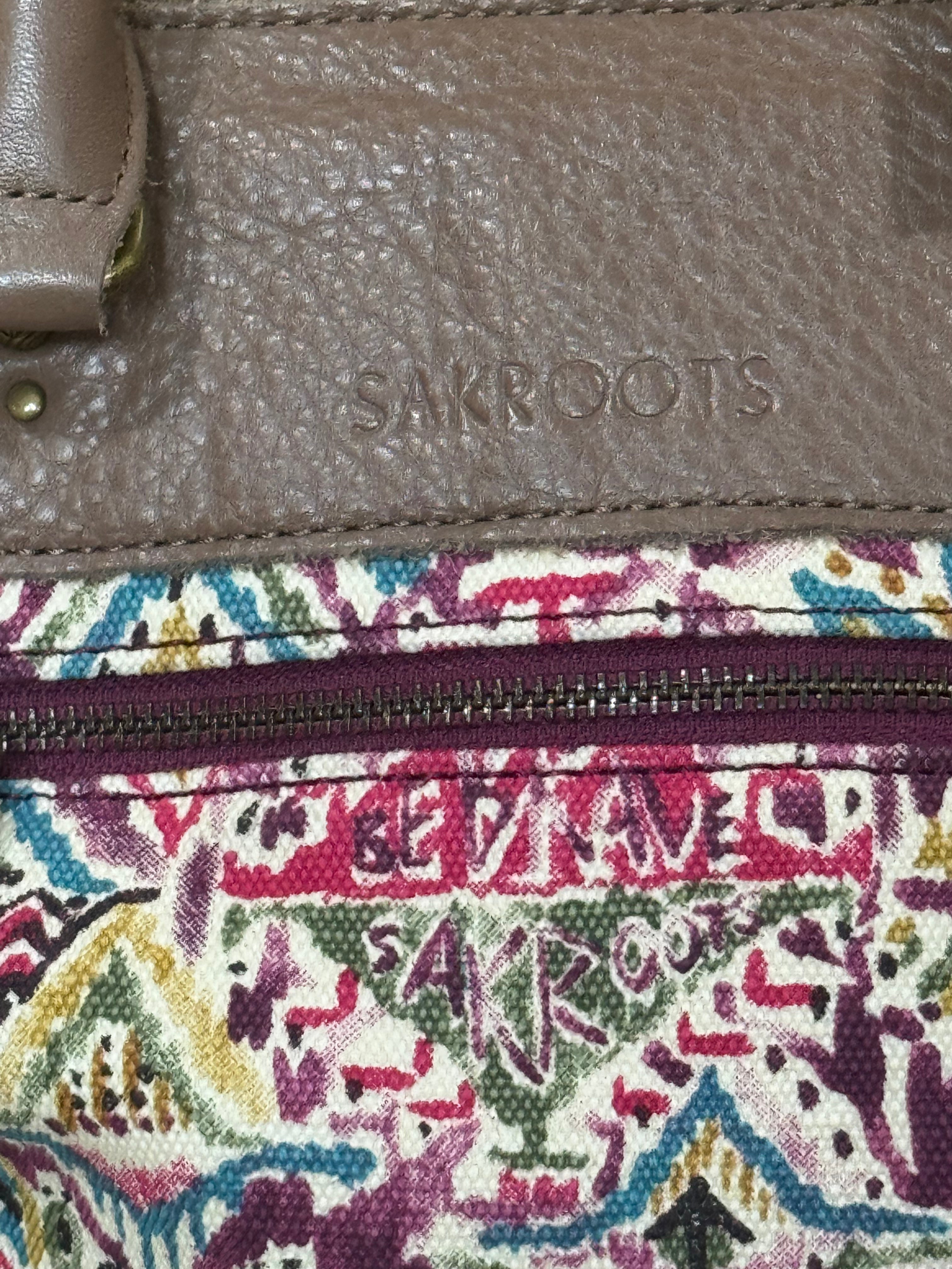 Sakroots Boho Geometric Ikat Satchel & Crossbody Bag – Earthy Brown Leather Trim