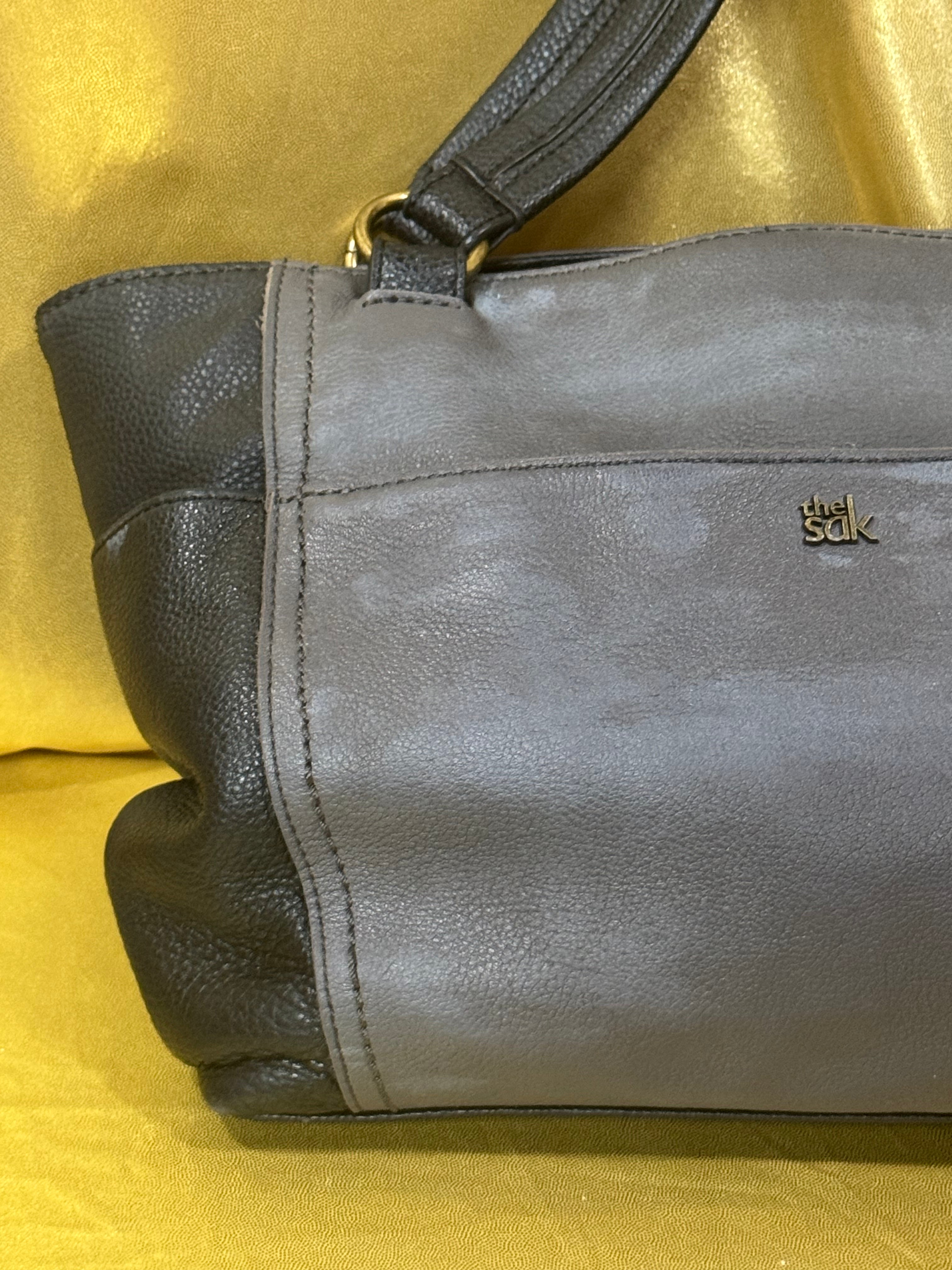 The Sak Ashby Medium Leather Satchel Bag – Two-Tone Slate & Black Pebbled Leather