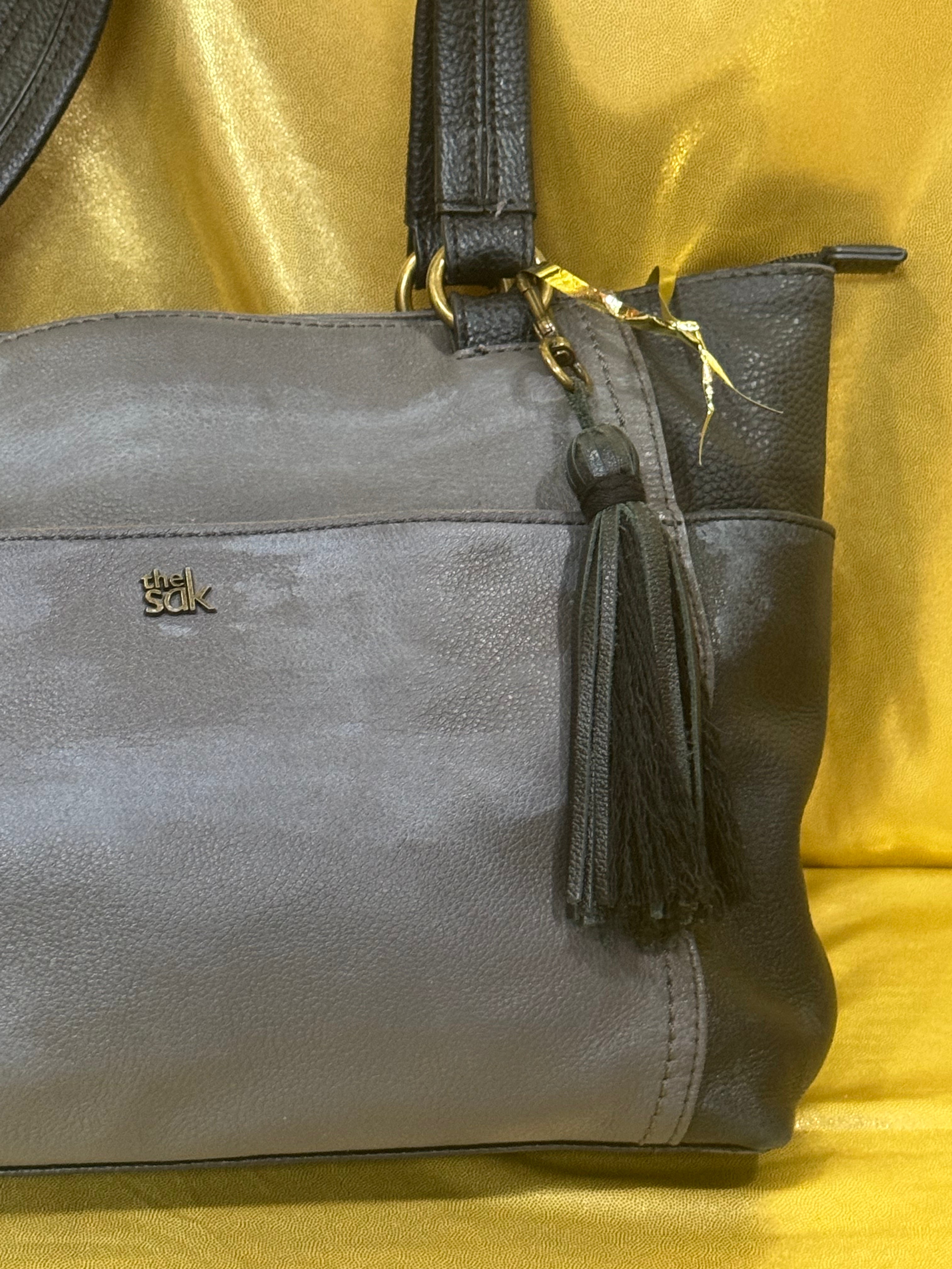 The Sak Ashby Medium Leather Satchel Bag – Two-Tone Slate & Black Pebbled Leather