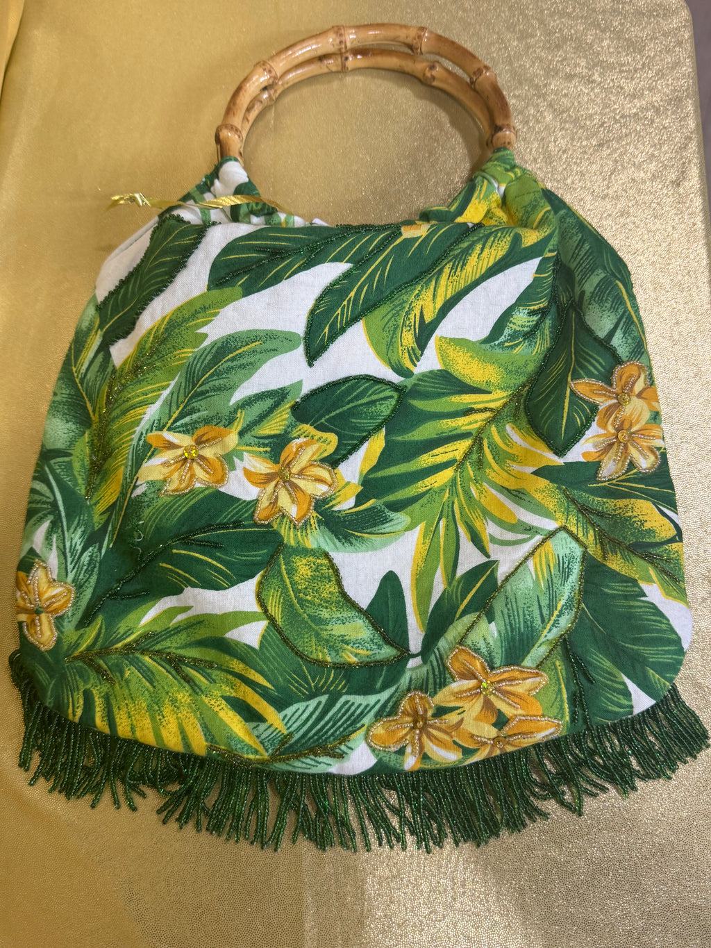 Vintage ELKA Miami Friday Tropical Beaded Fringe Bamboo Handle Bag