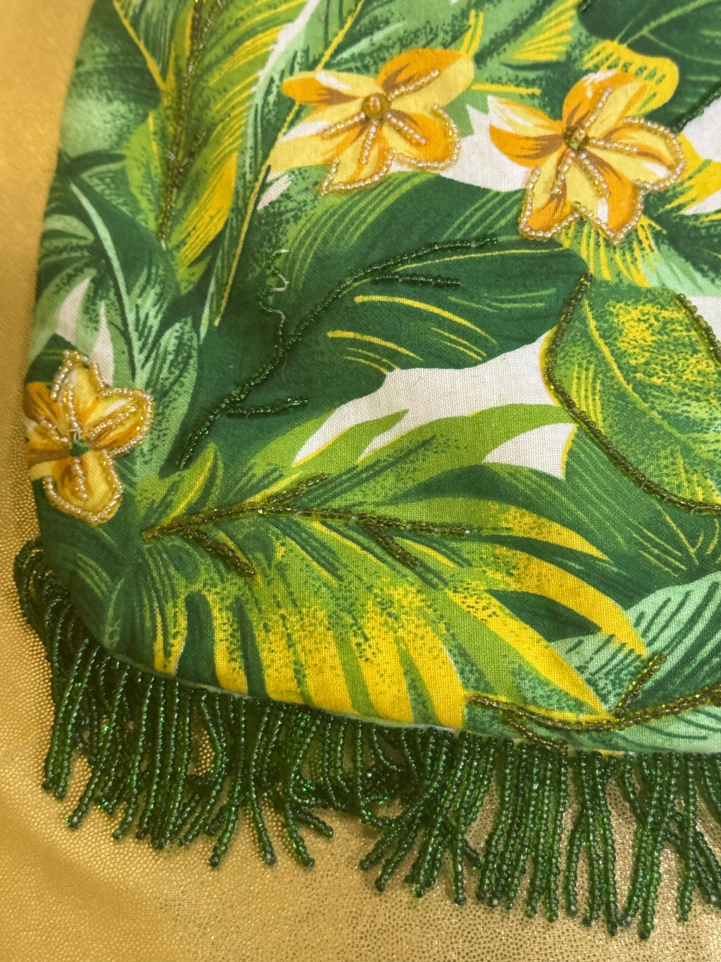 Vintage ELKA Miami Friday Tropical Beaded Fringe Bamboo Handle Bag