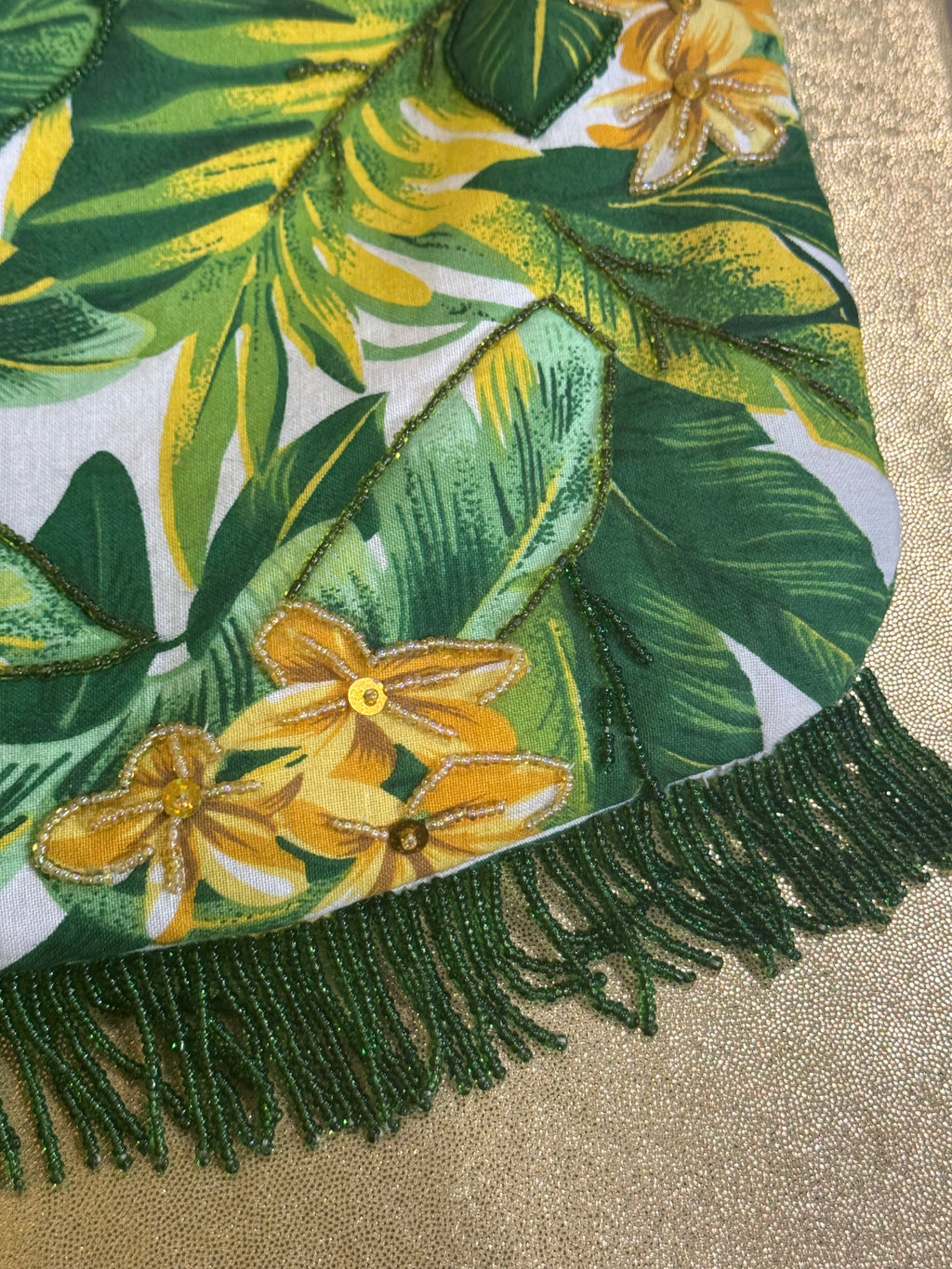 Vintage ELKA Miami Friday Tropical Beaded Fringe Bamboo Handle Bag
