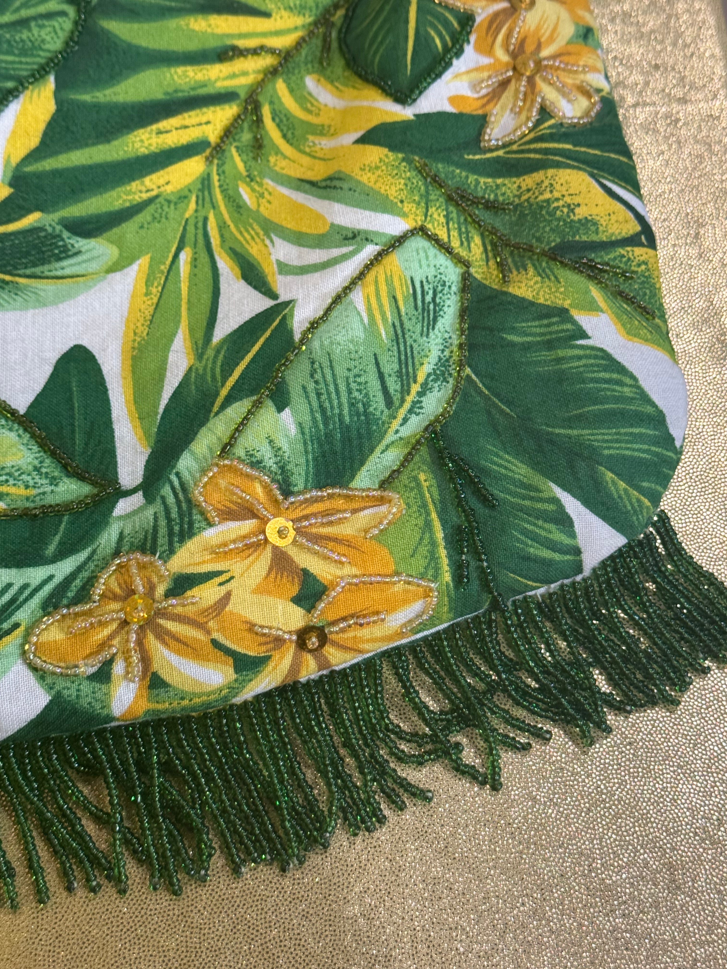 Vintage ELKA Miami Friday Tropical Beaded Fringe Bamboo Handle Bag