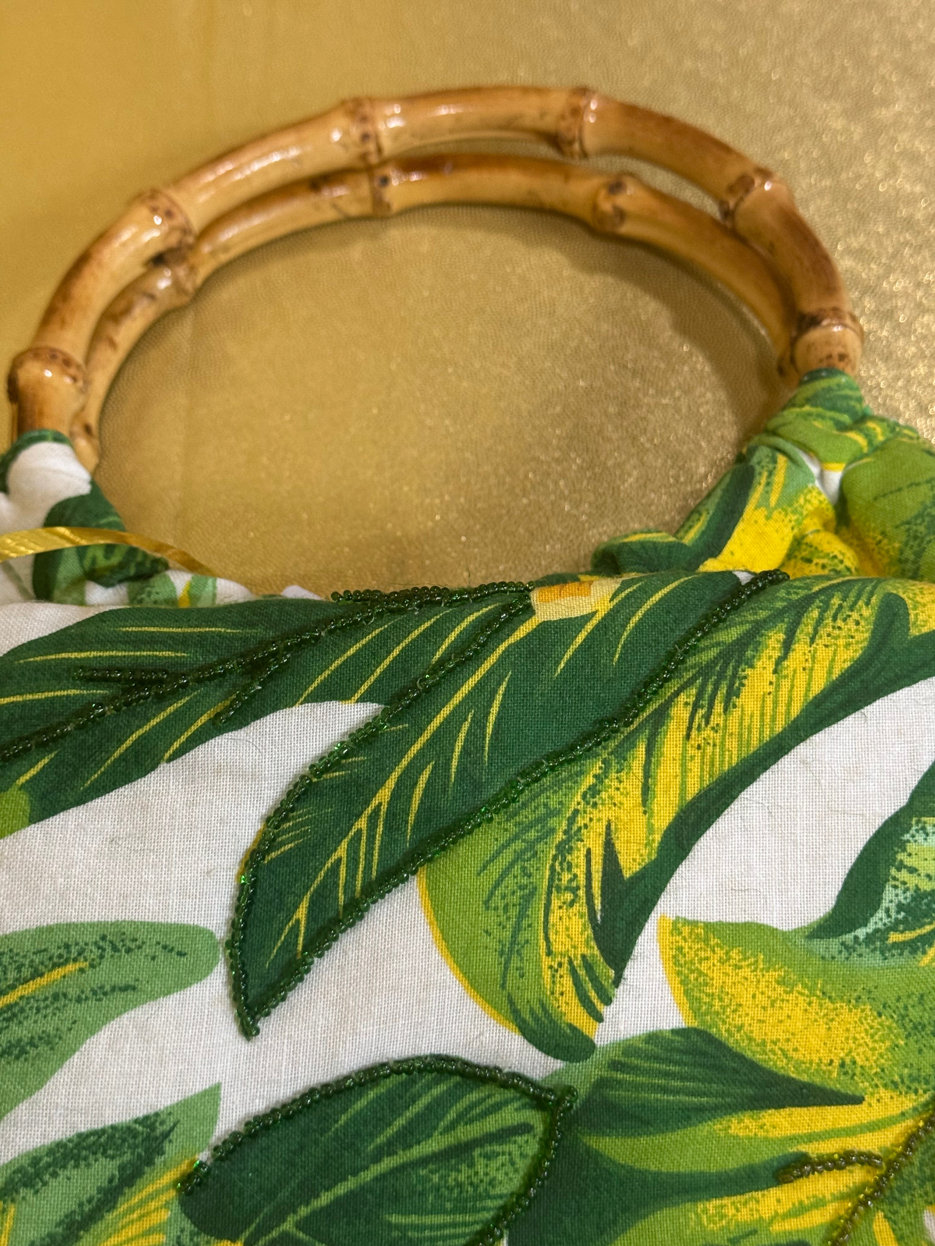 Vintage ELKA Miami Friday Tropical Beaded Fringe Bamboo Handle Bag