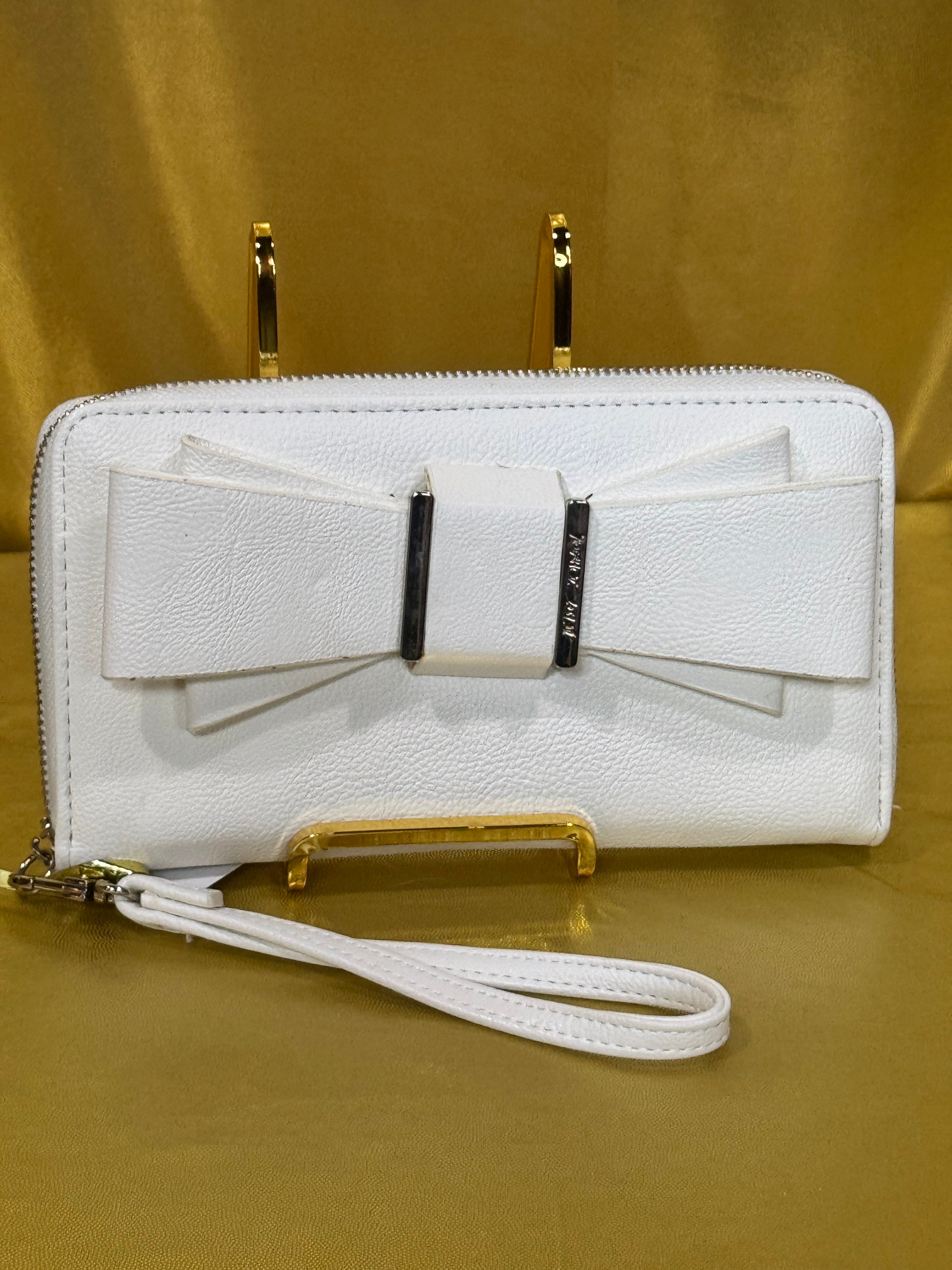 Betsey Johnson White Bow Zippered Wristlet Clutch