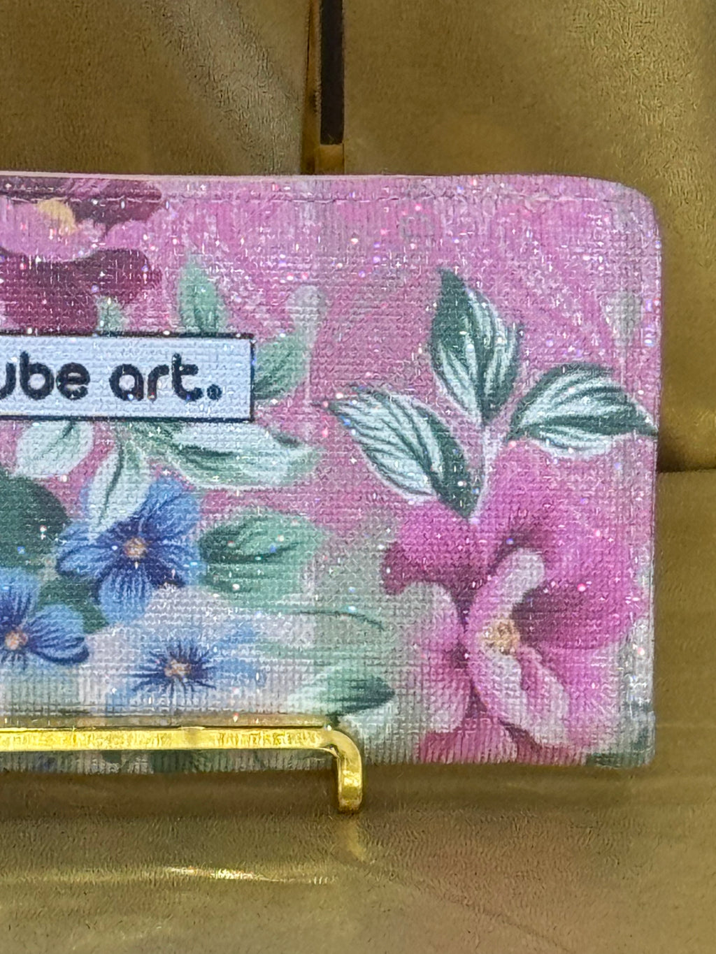 🎨 Nube Art Frida Kahlo Floral Wallet – Pink Glitter Canvas Clutch