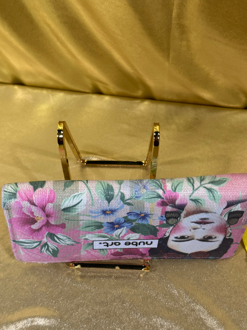 🎨 Nube Art Frida Kahlo Floral Wallet – Pink Glitter Canvas Clutch