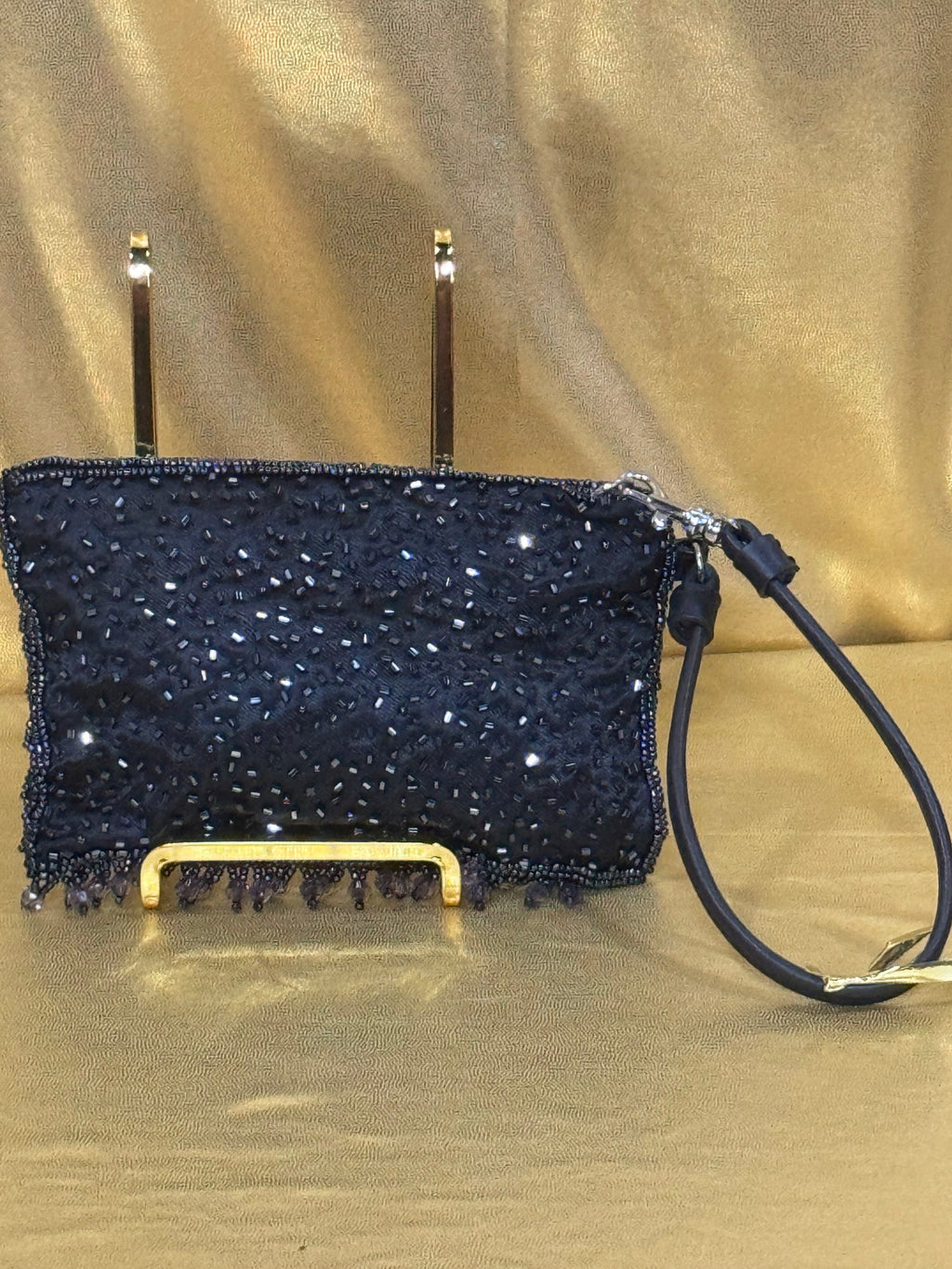 Vintage-Style Black Beaded & Sequined Evening Clutch