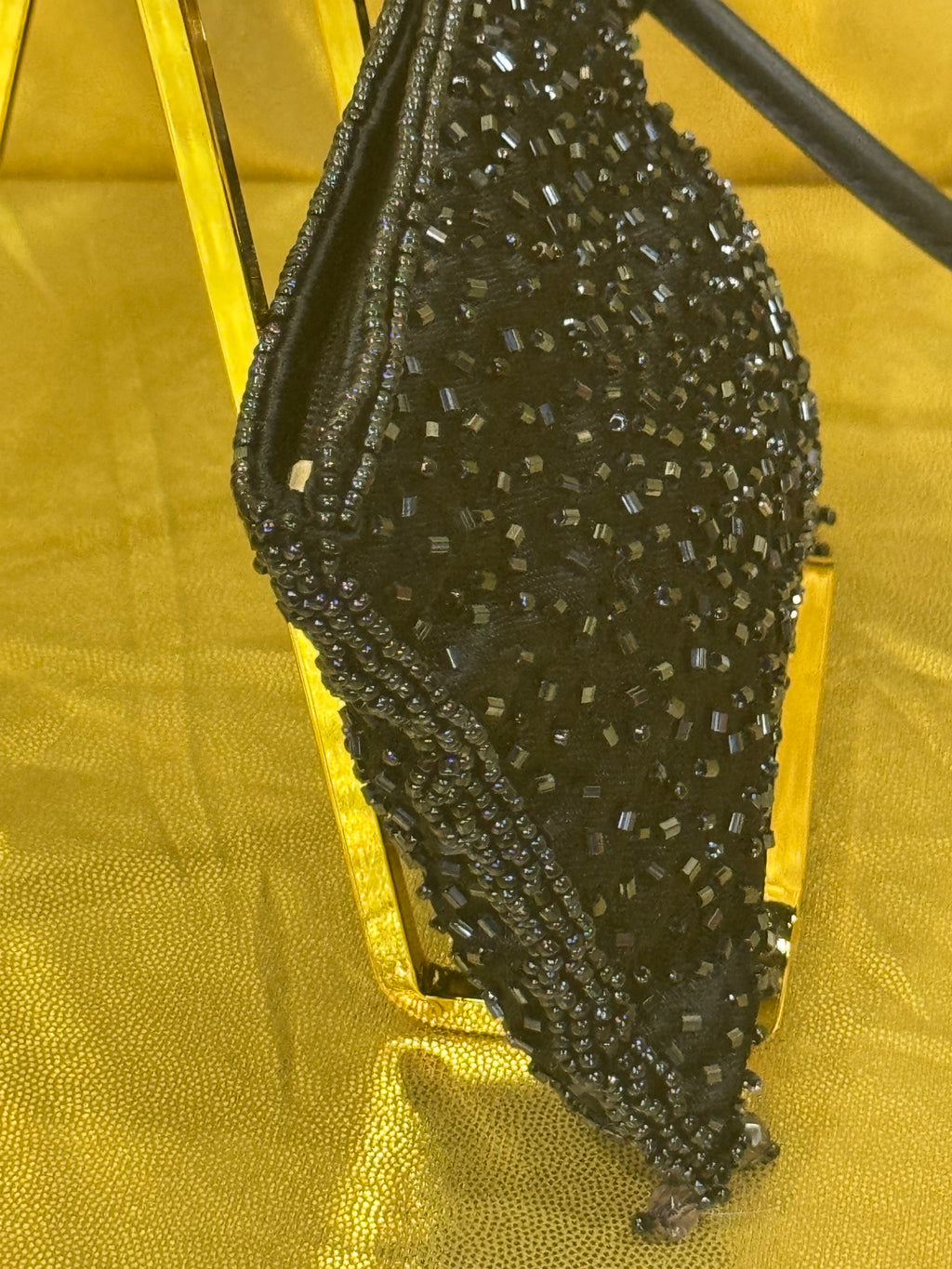 Vintage-Style Black Beaded & Sequined Evening Clutch