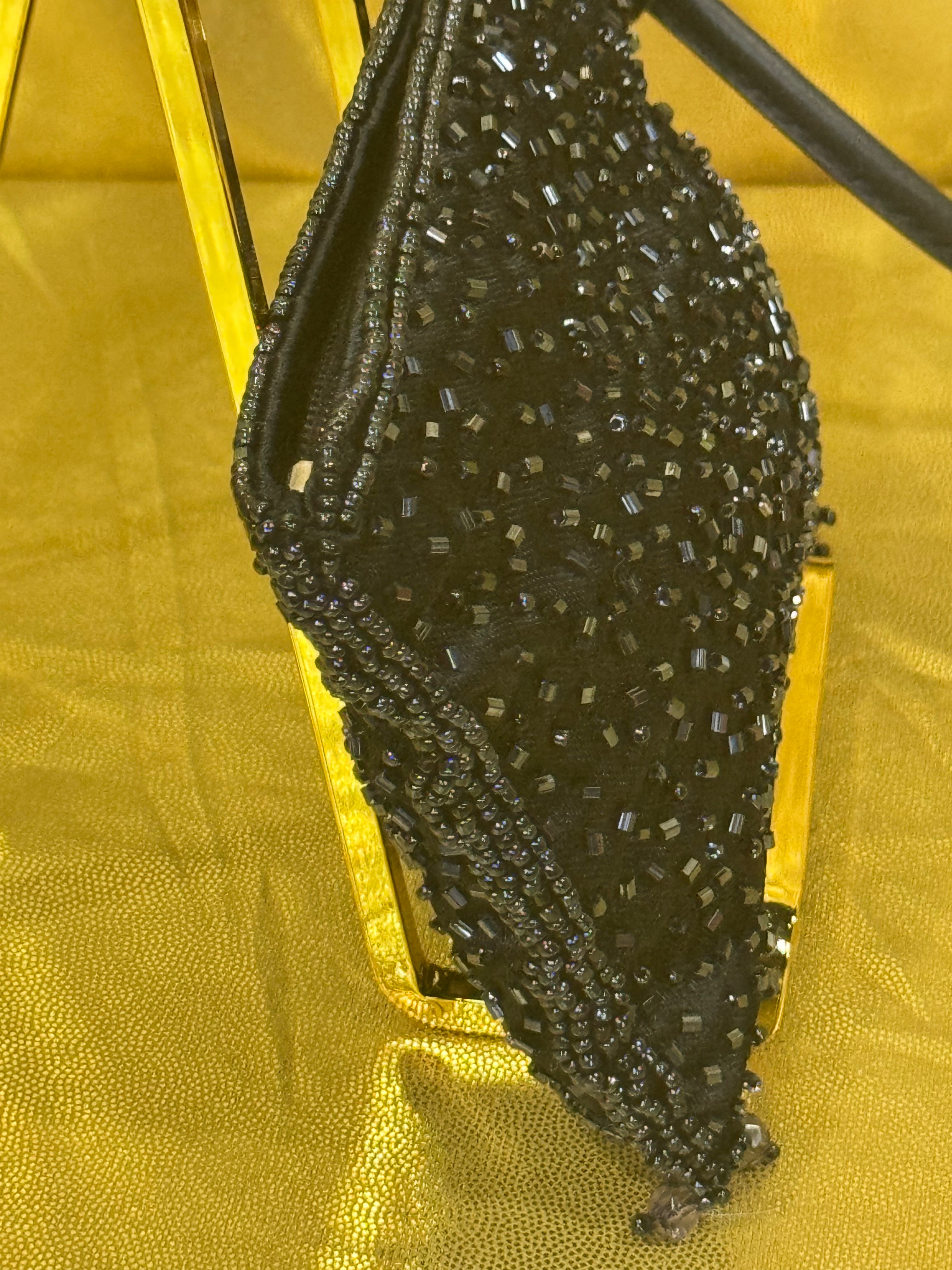 Vintage-Style Black Beaded & Sequined Evening Clutch