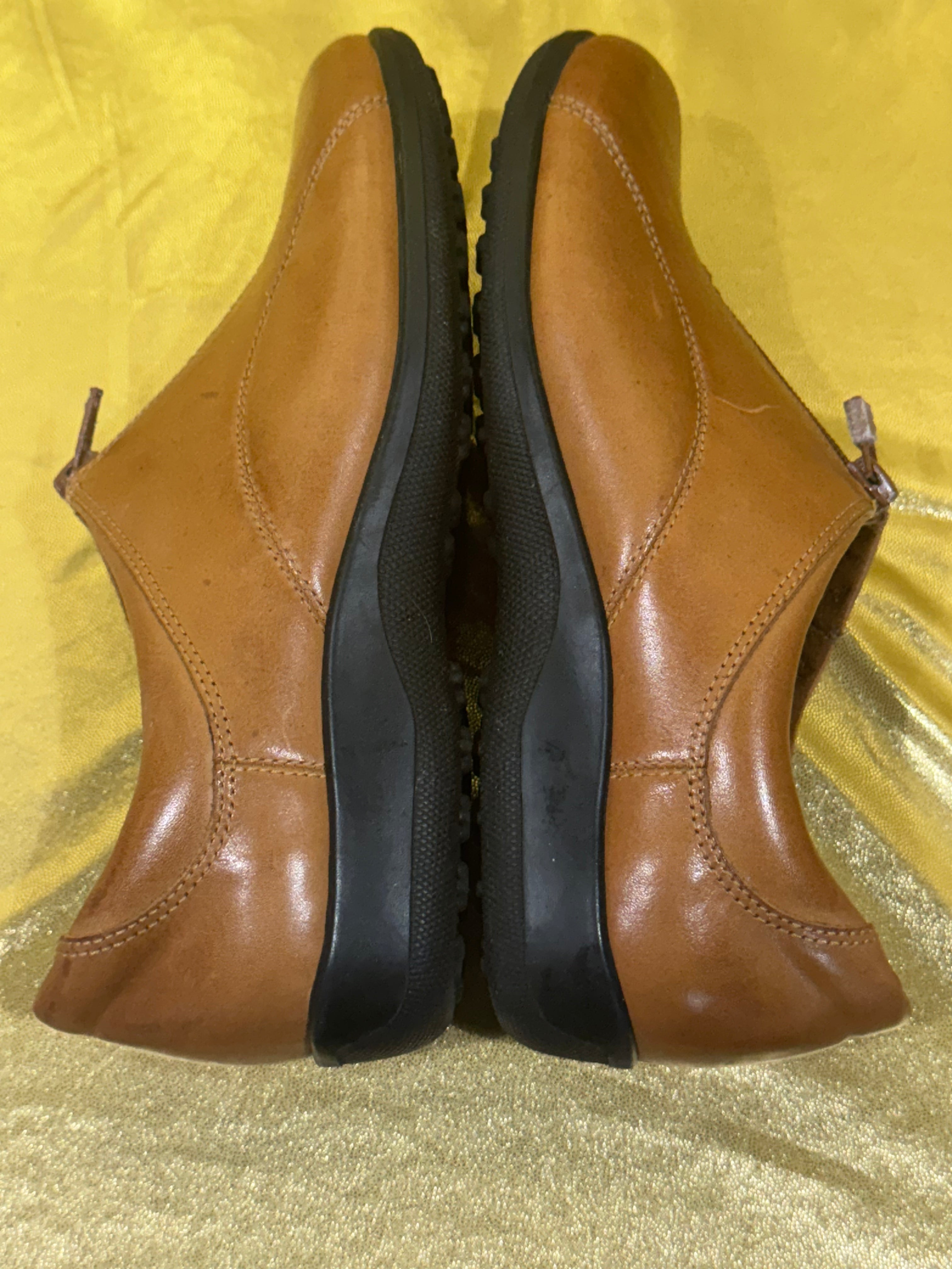 Air Supply Comfort System Size 7.5 Brown Leather Front-Zip Loafers