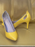 🌟 Pop of Color: Midnight Velvet Yellow Cut-Out Heels